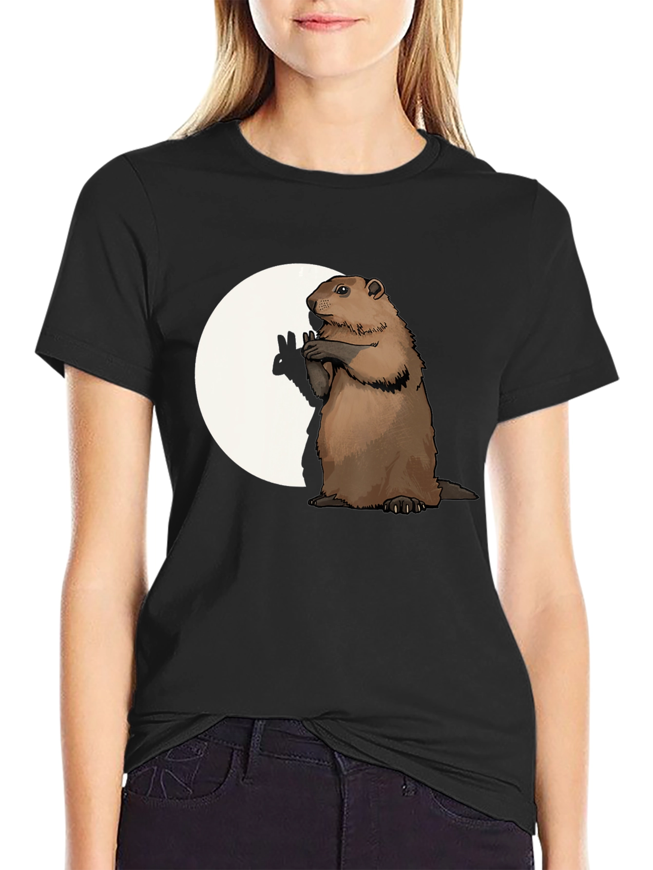 Black Groundhog Graphic Tee - Peace Sign Moon view 2