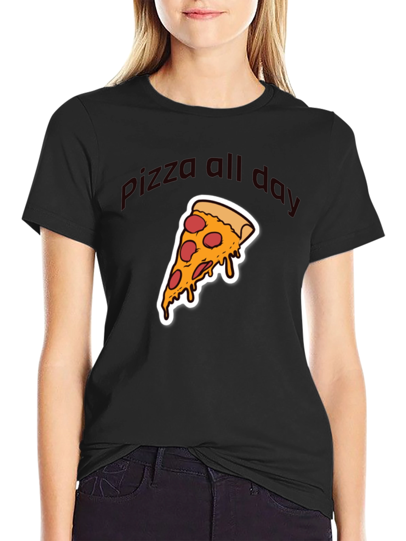 Black Pizza All Day Graphic T-Shirt - Casual Wear view 2
