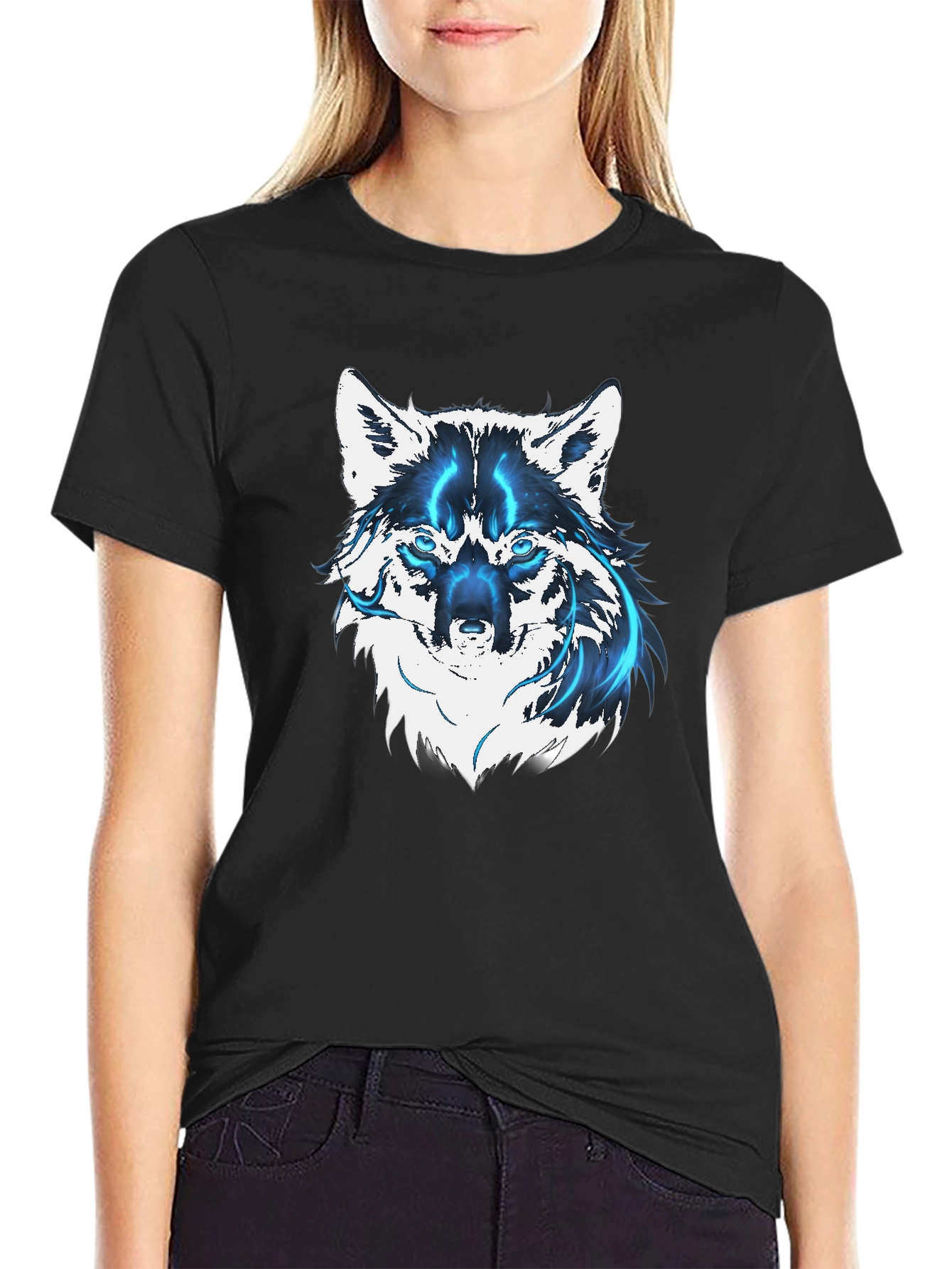 Black Men's Black Wolf Graphic T-Shirt view 2