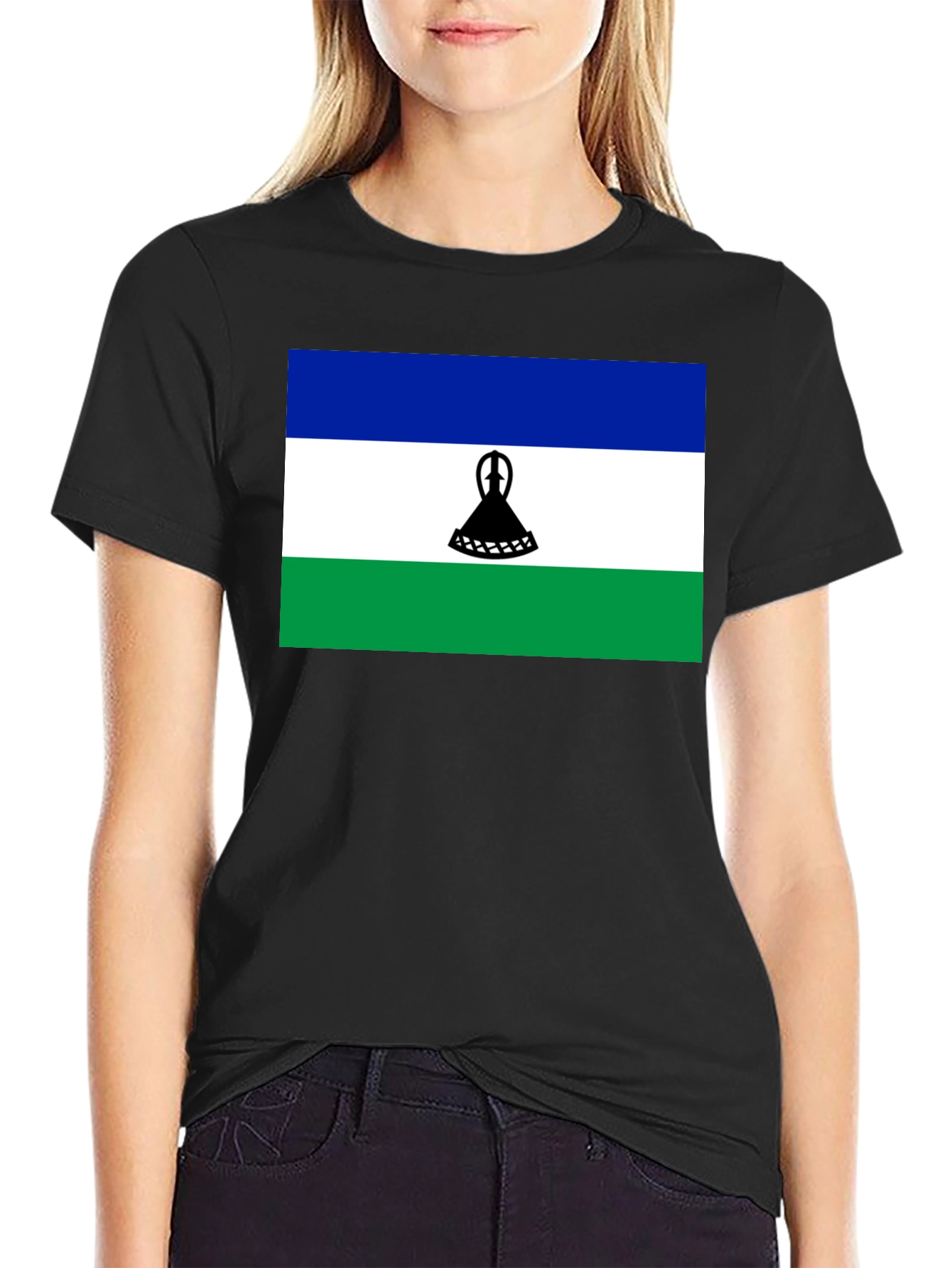 Lesotho Flag Graphic Tee - Black Cotton T-Shirt - 2