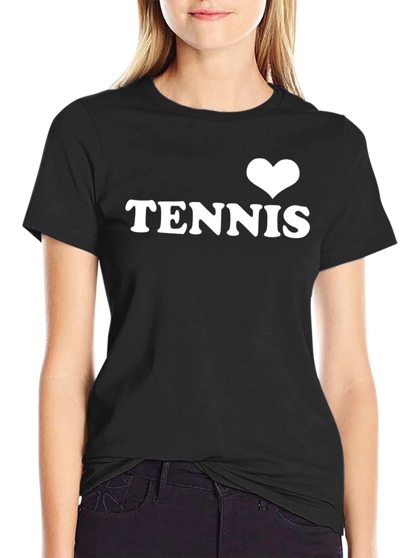 Black I Heart Tennis Graphic Tee - Black Cotton T-Shirt view 2