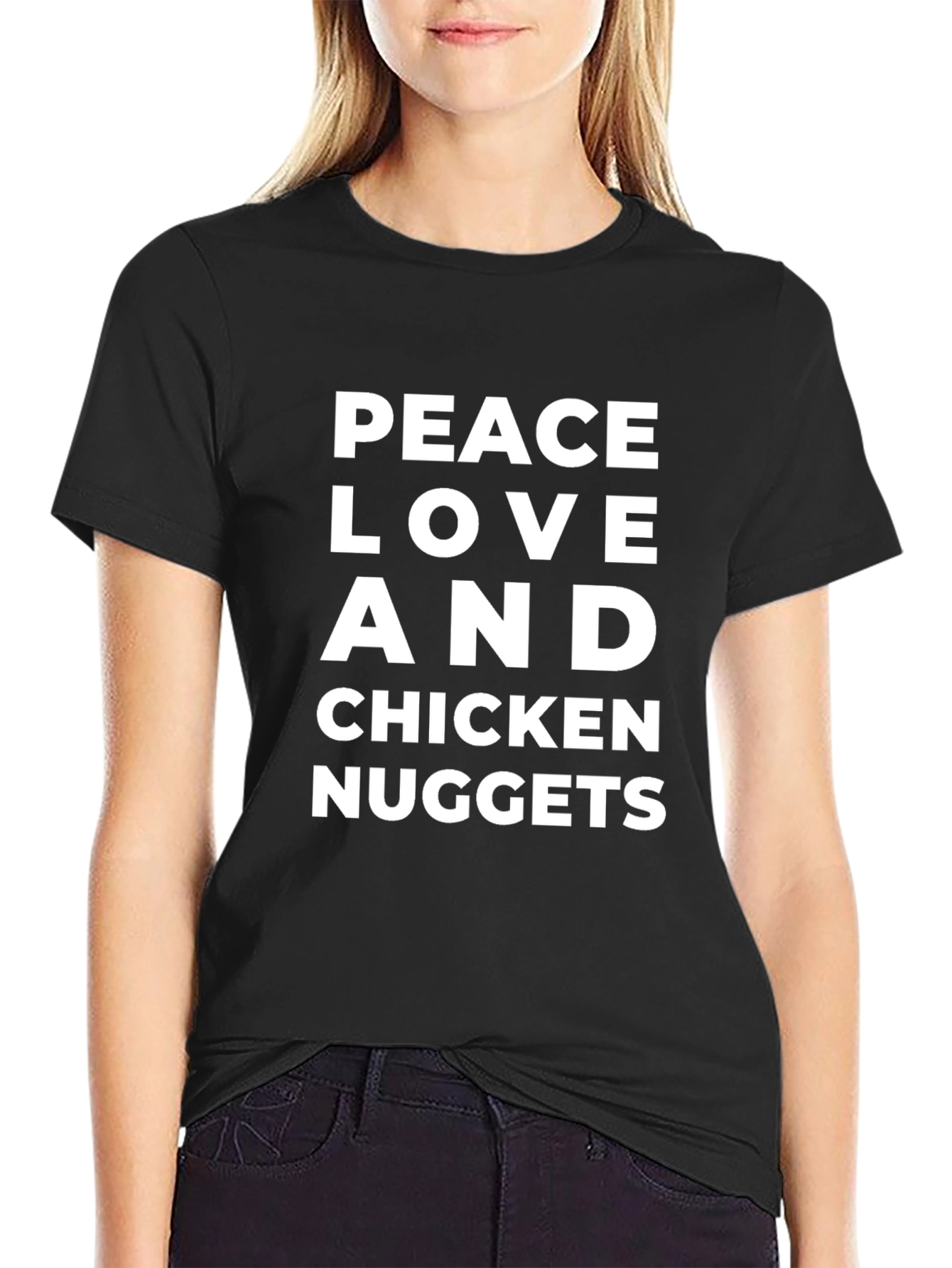 Black Peace Love & Chicken Nuggets Graphic T-Shirt view 2