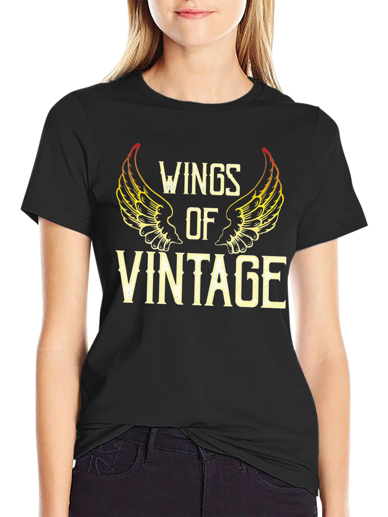 Black Wings of Vintage Graphic T-Shirt - Black view 2
