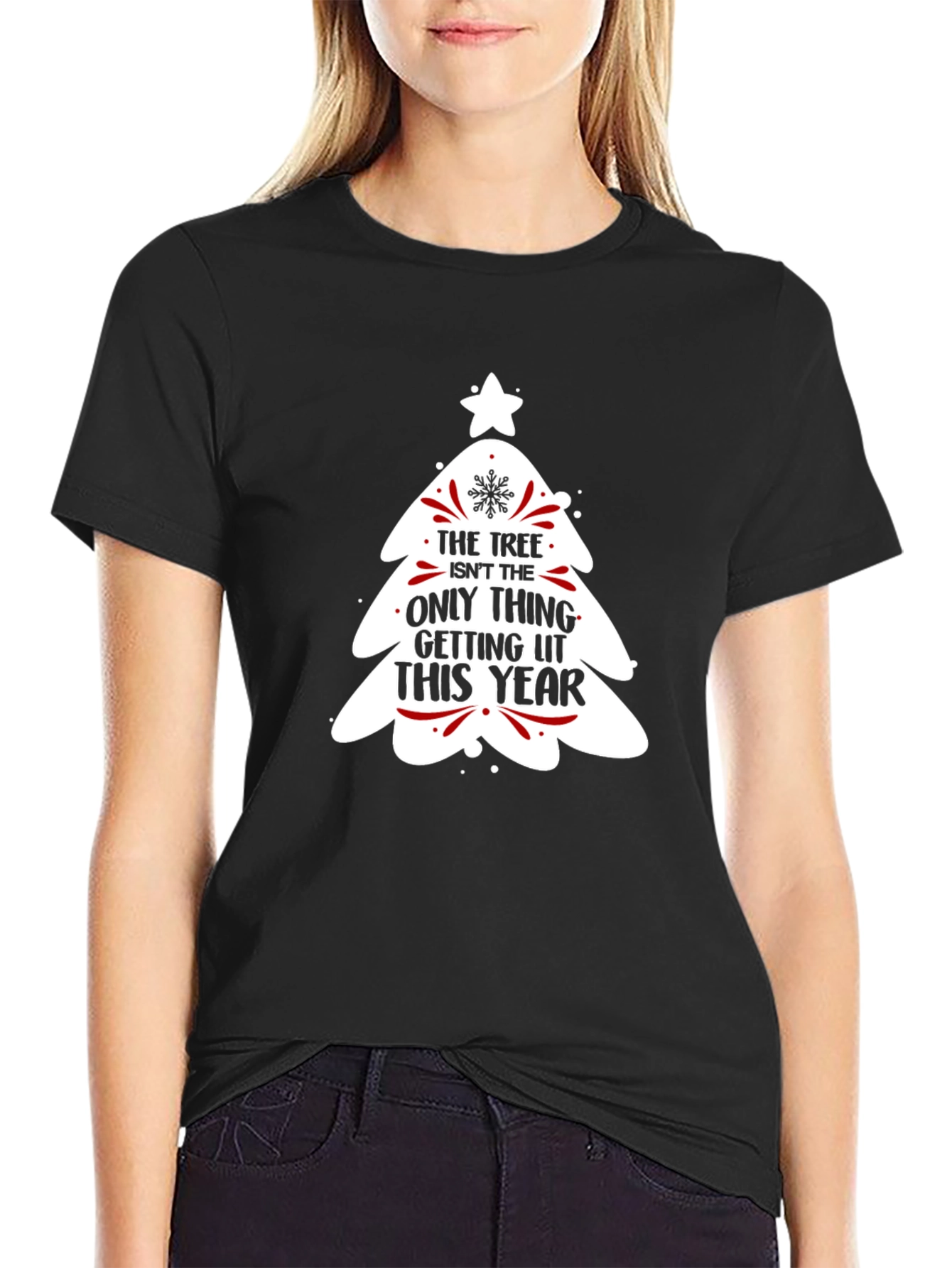 Black Funny Christmas Tree Getting Lit This Year T-Shirt view 2