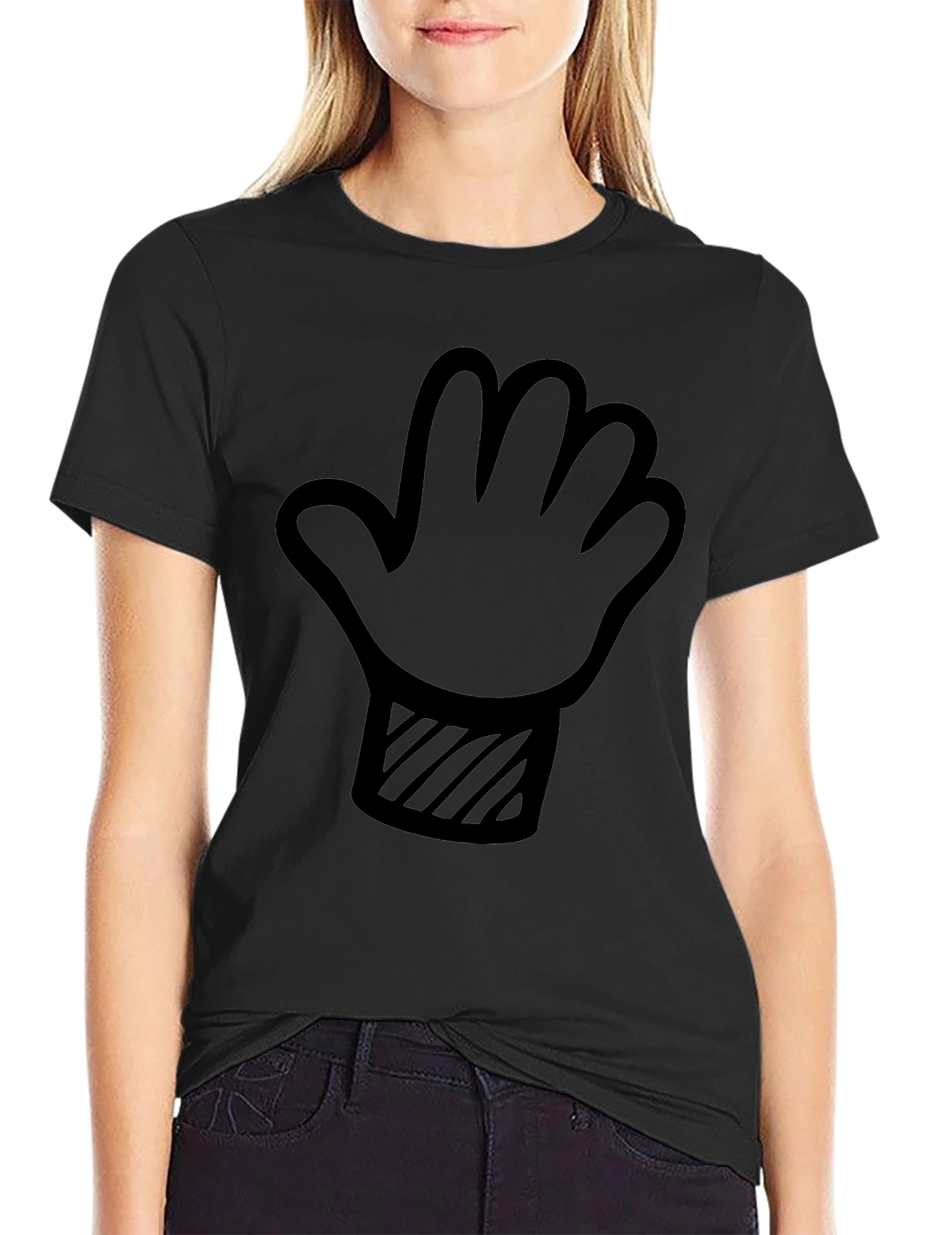Black Novelty Cartoon Hand Graphic Tee - Casual Black T-Shirt view 2