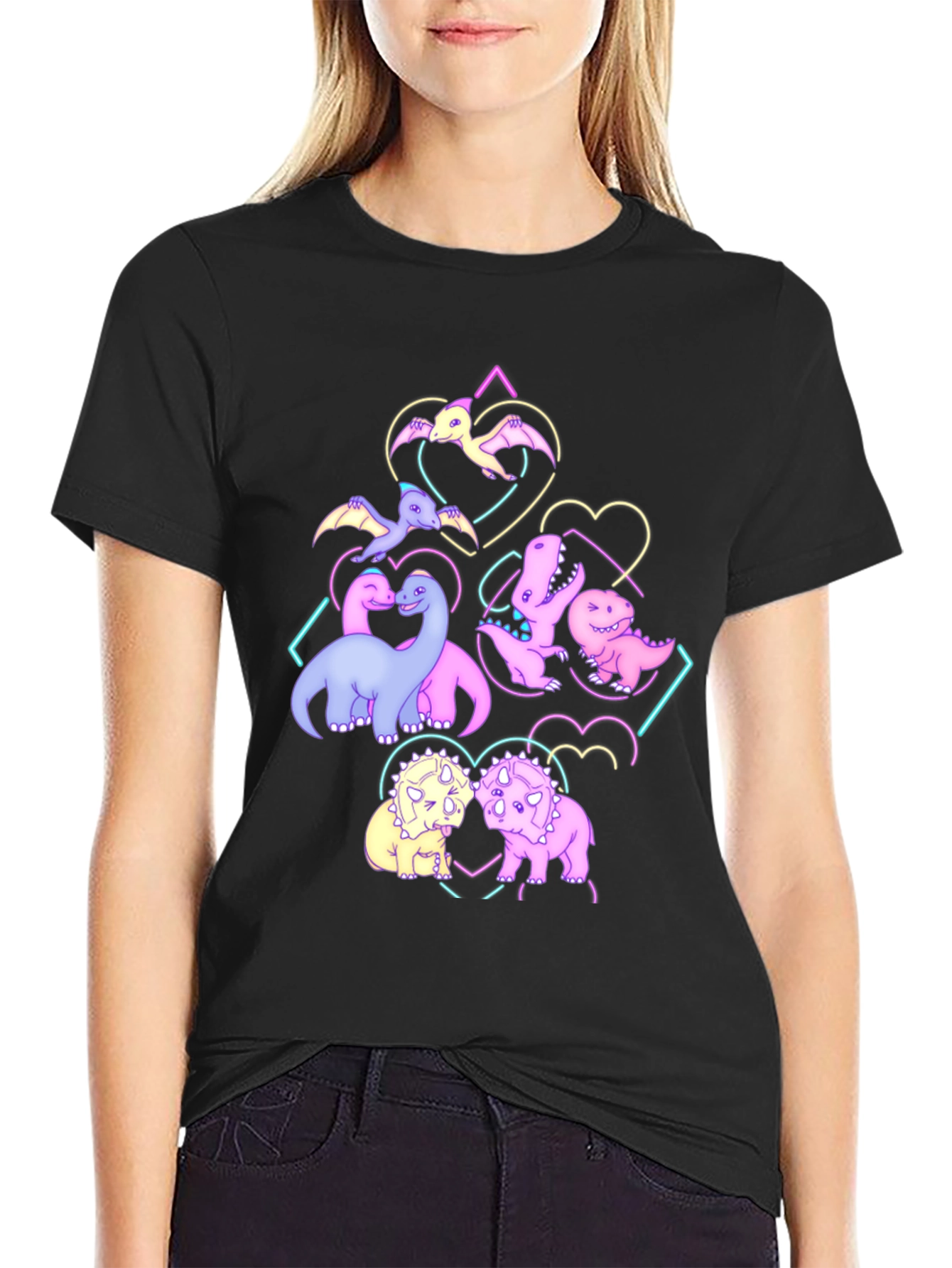 Black Dino Love T-Shirt - Cute Dinosaur Graphic Tee view 2
