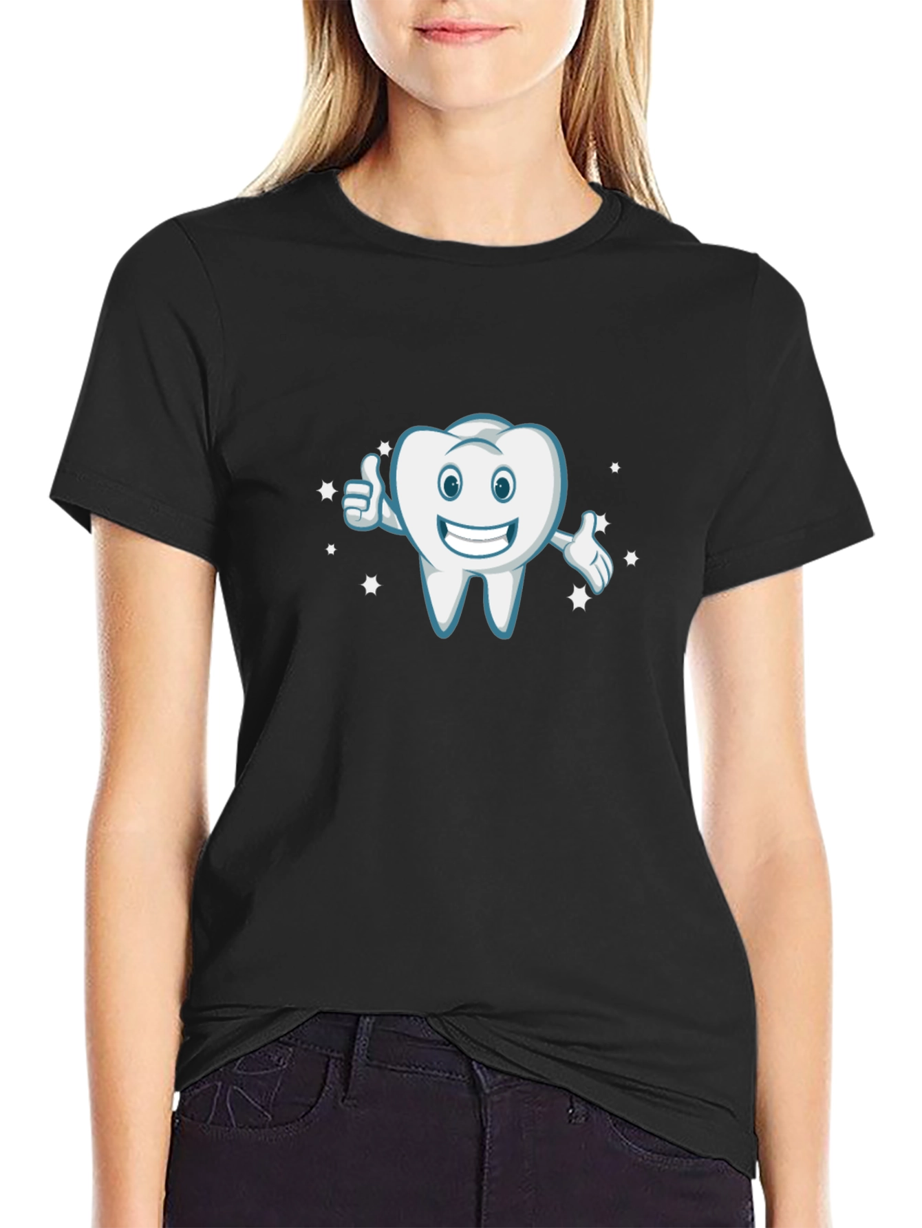 Black Smiling Tooth Cartoon Black T-Shirt view 2
