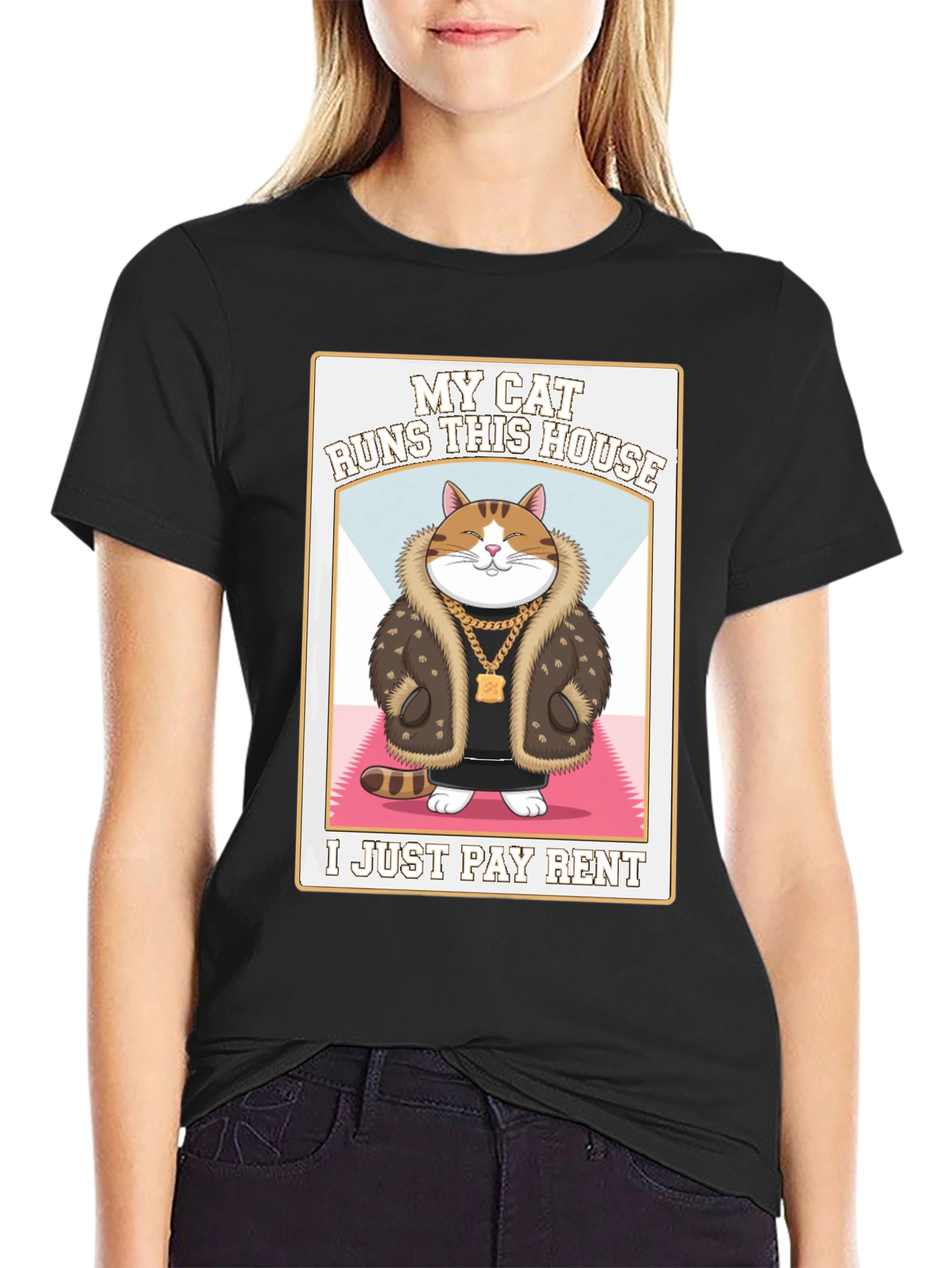 Black My Cat Runs This House T-Shirt view 2