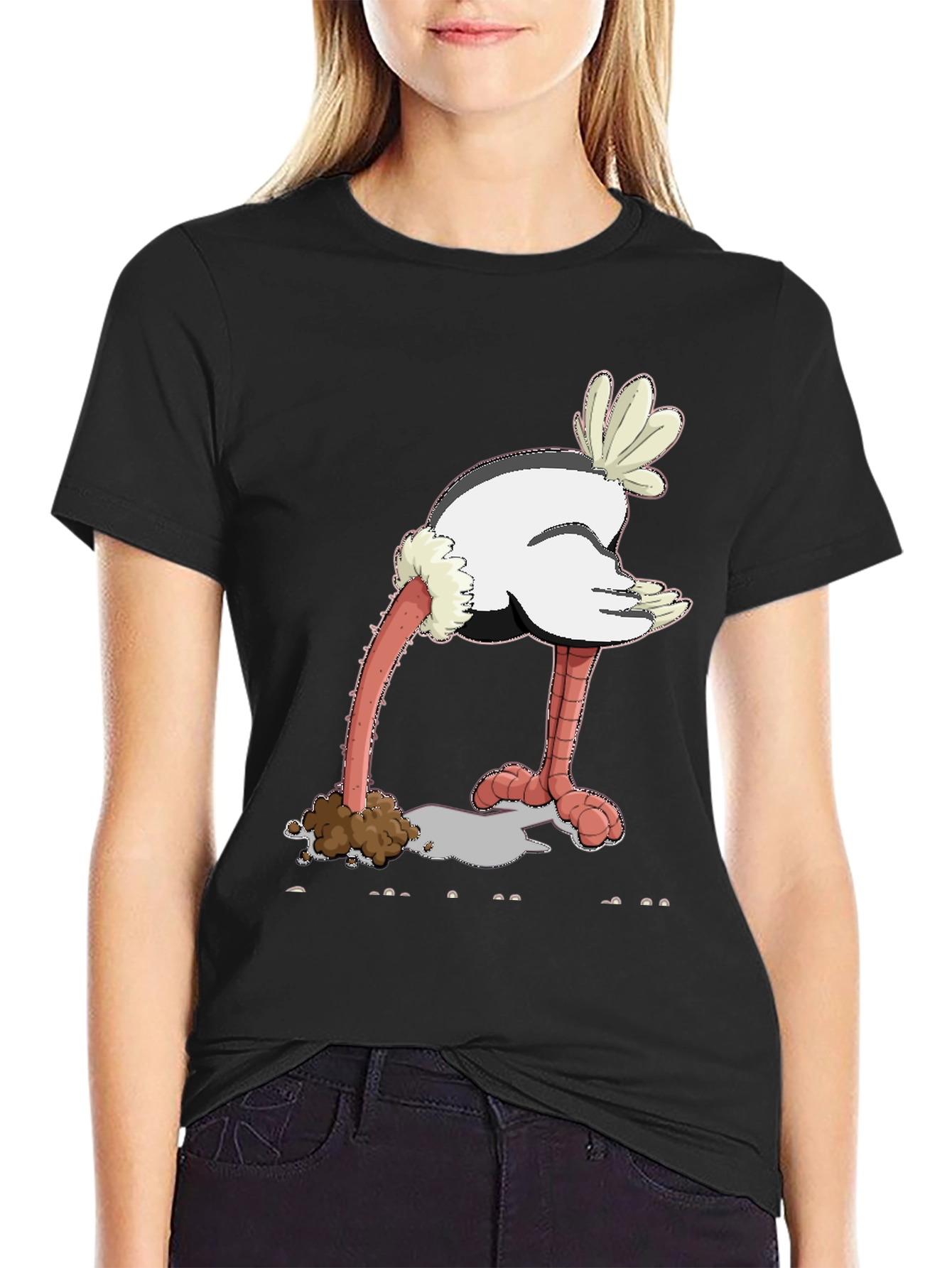 Black Ostrich Head in Sand Graphic Tee view 2