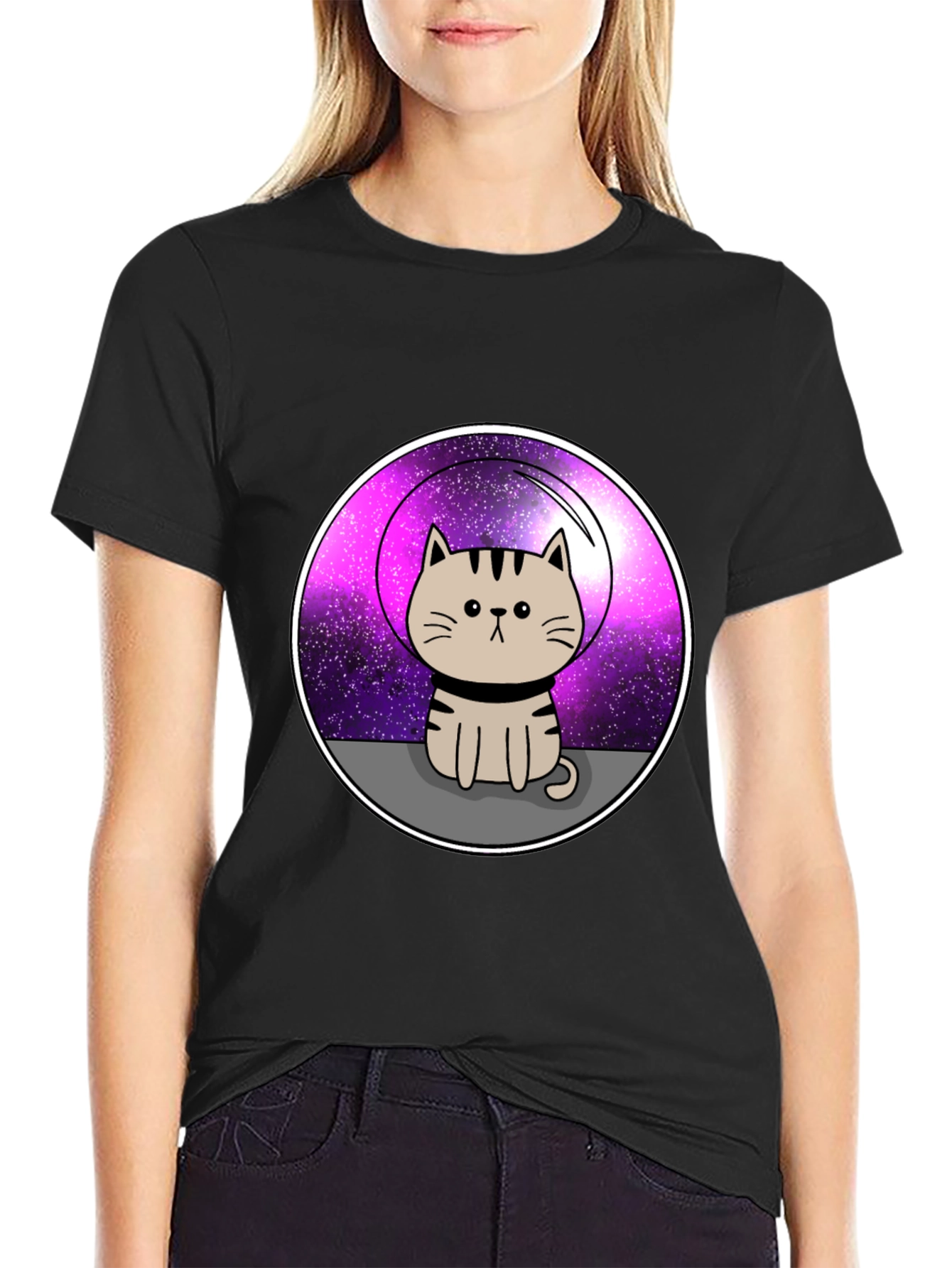 Black Space Cat Graphic T-Shirt view 2