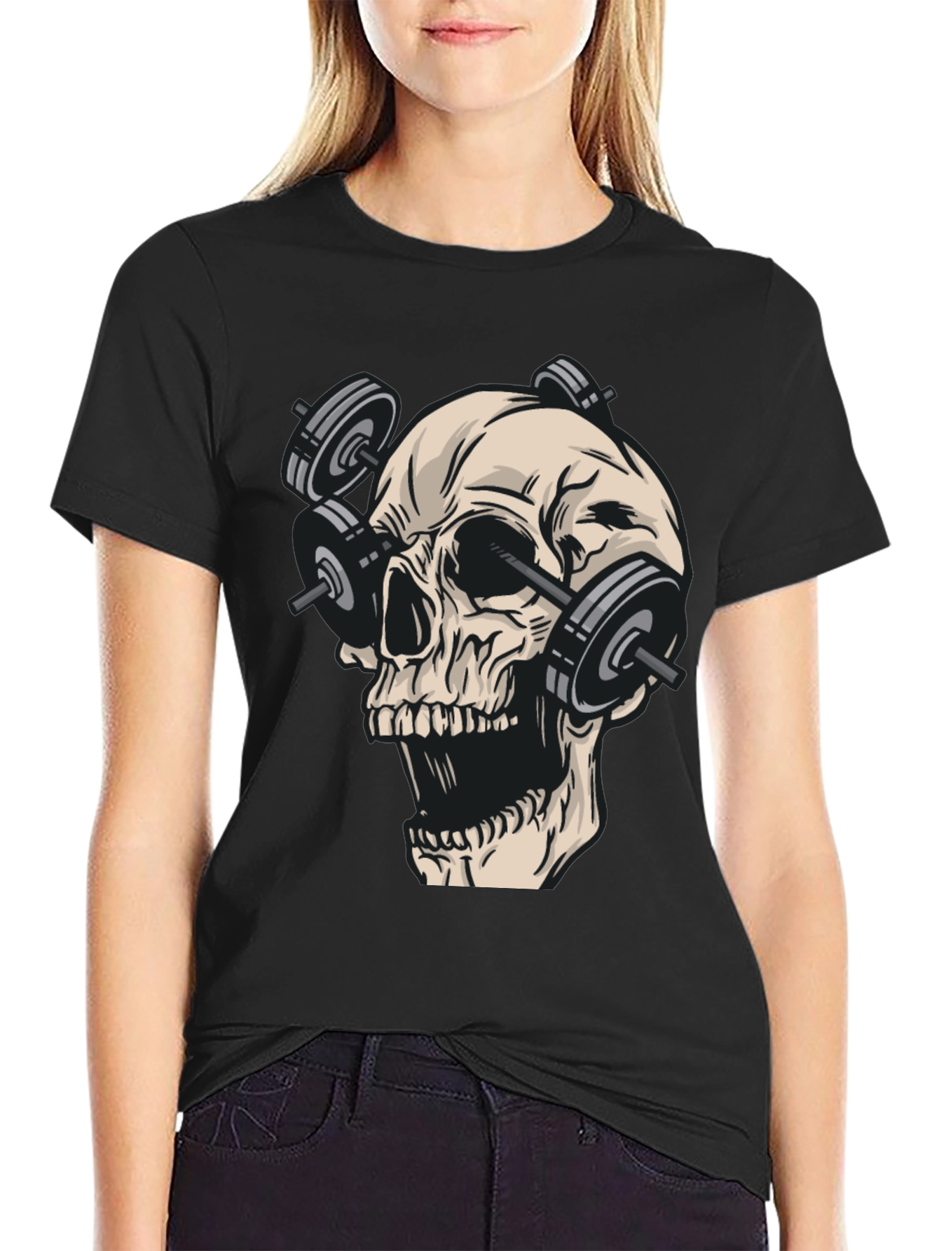 Black Skull Gym Weights Black T-Shirt view 2
