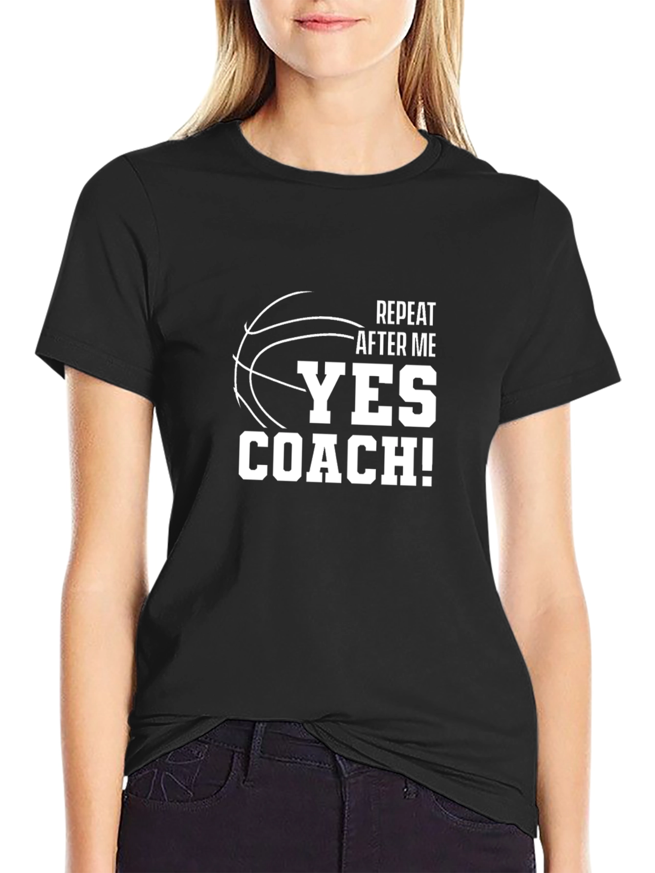 Black Basketball Coach T-Shirt - Repeat After Me Yes Coach! view 2
