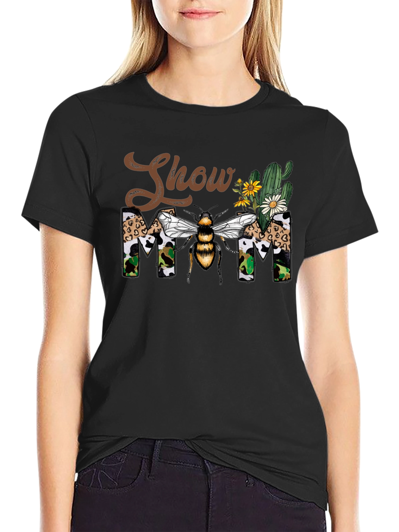 Black Show Mom Bee Graphic T-Shirt view 2