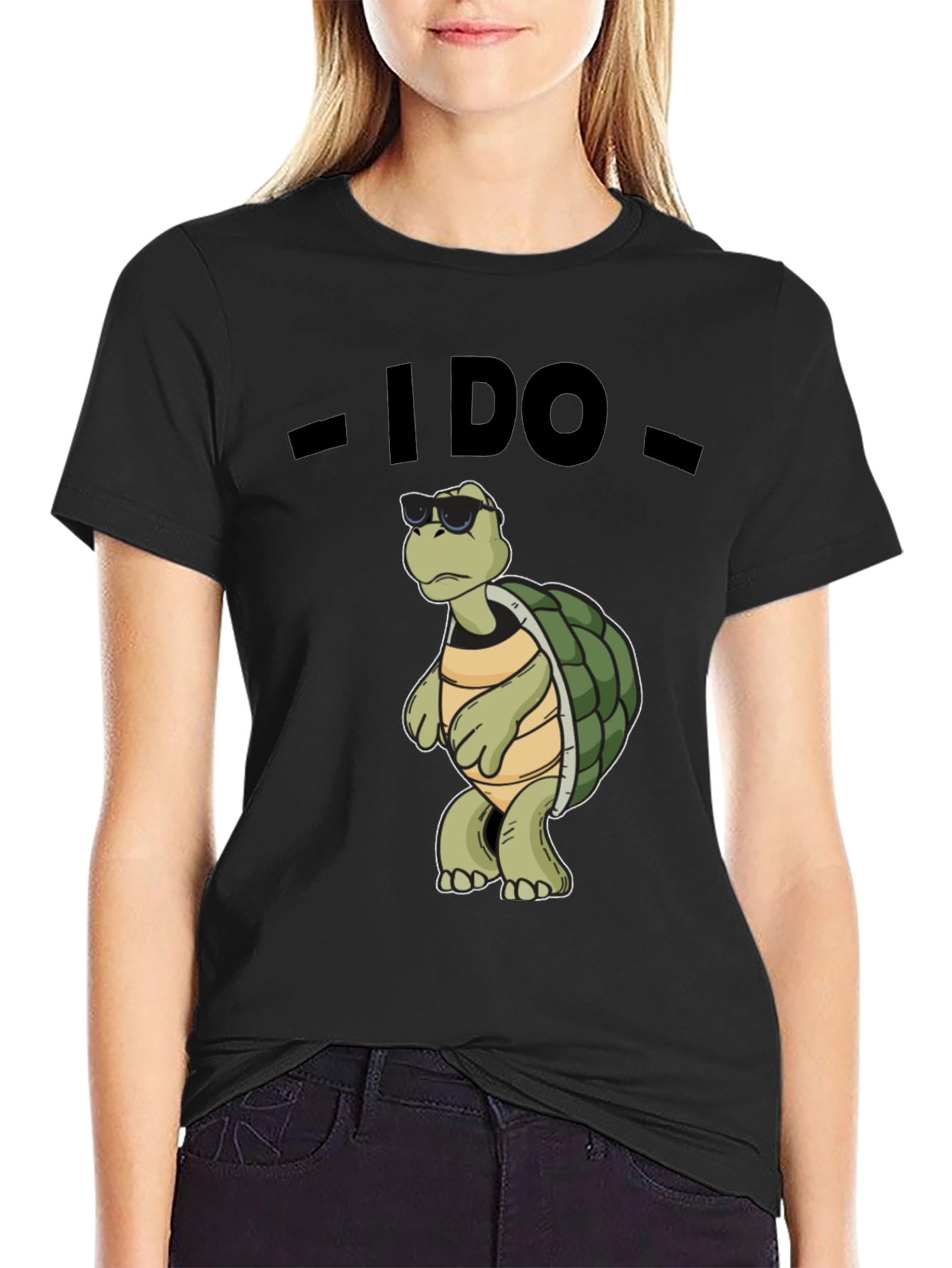 Black Cool Turtle T-Shirt - I Do - Black Cotton Tee view 2
