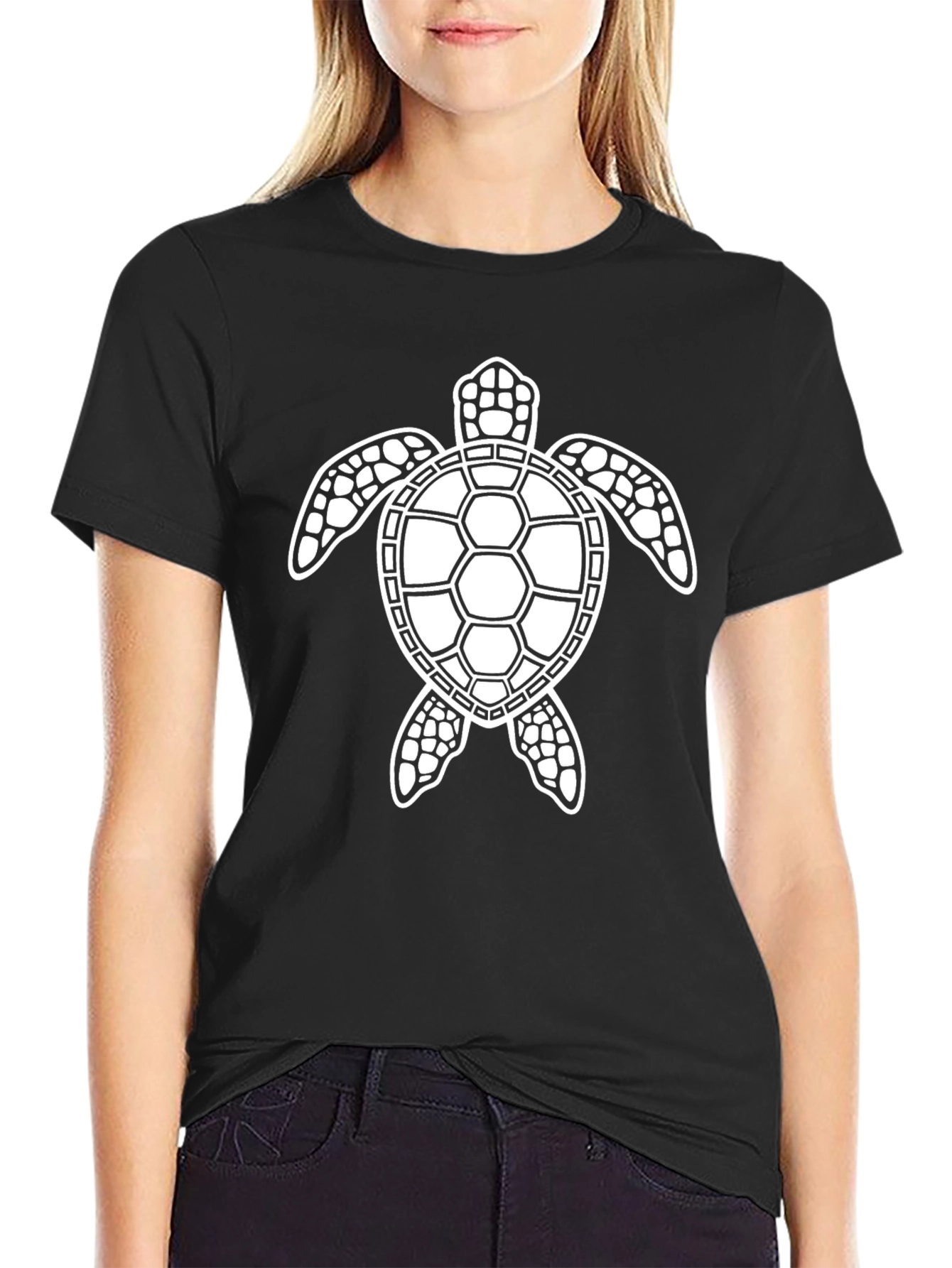 Black Sea Turtle Graphic Tee - Black Cotton T-Shirt view 2