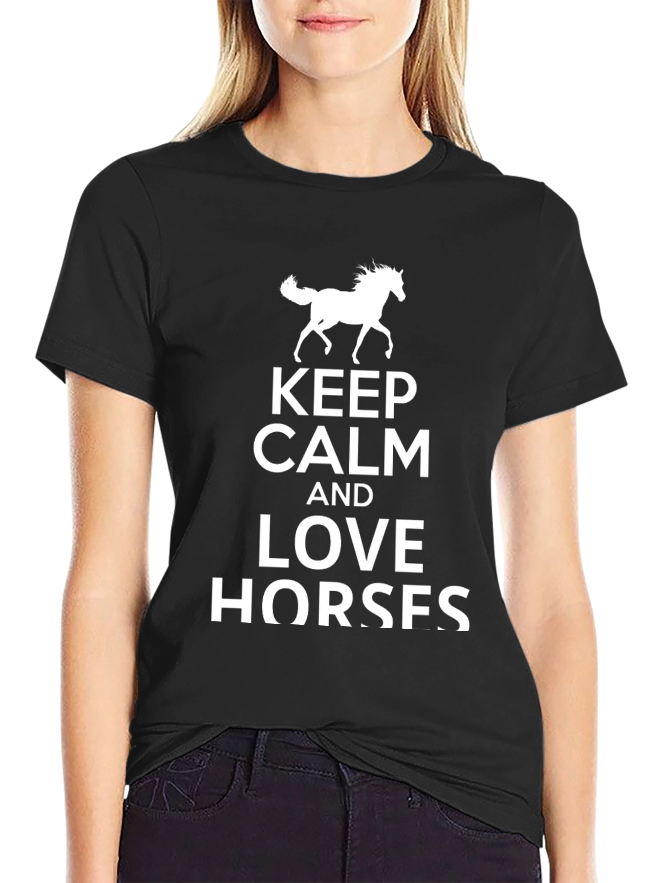 Black Keep Calm and Love Horses Black T-Shirt view 2