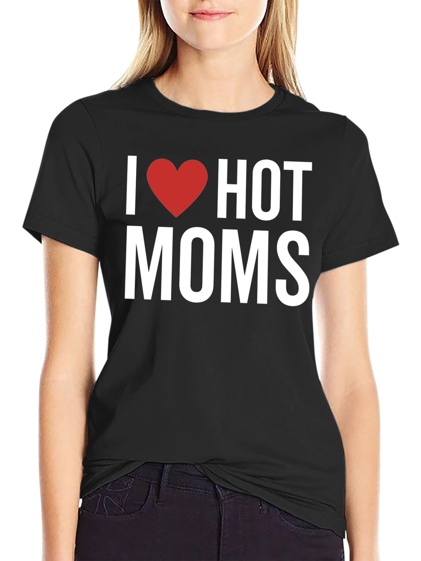 Black I Heart Hot Moms Graphic T-Shirt - Adult Humor Tee view 2