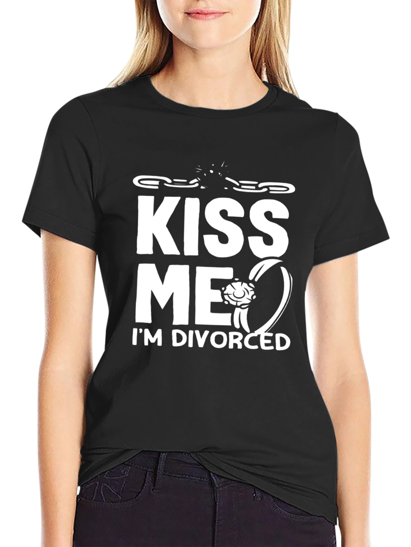 Black Kiss Me I'm Divorced T-Shirt Funny Slogan Tee view 2