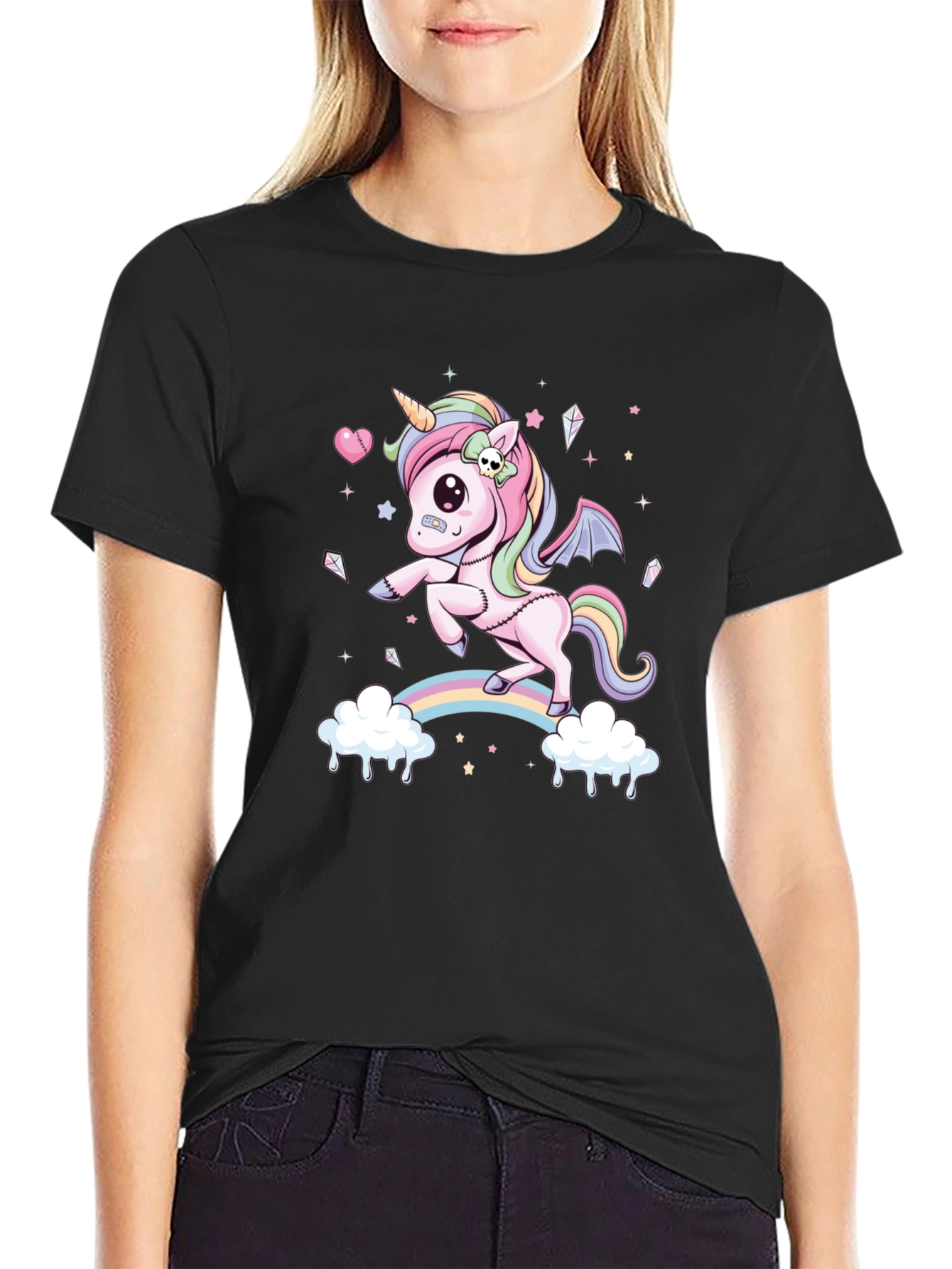 Black Unicorn Rainbow Graphic Tee - Men's Black T-Shirt view 2