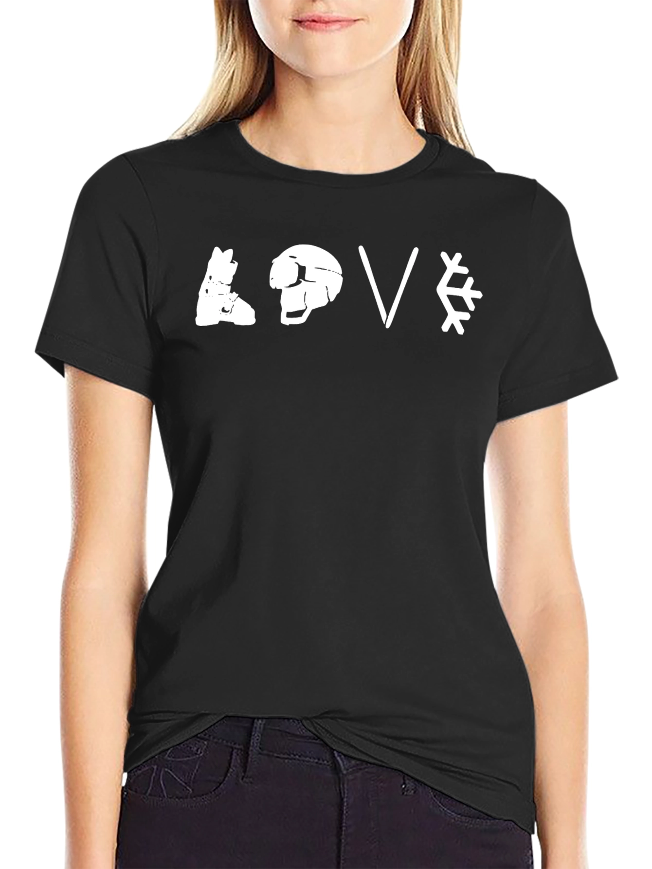 Black Skiing Love T-Shirt - Black Cotton Graphic Tee view 2