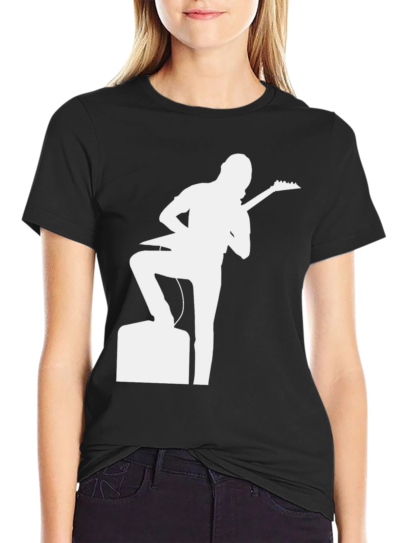 Black Guitar Player Graphic Tee - Black Cotton T-Shirt view 2
