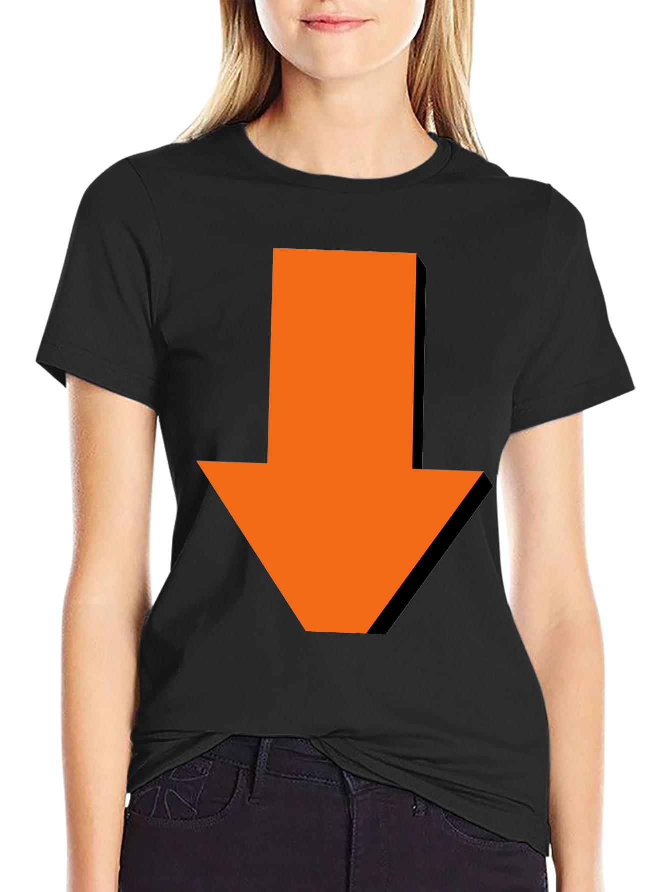 Black Down Arrow Graphic Tee - Casual Black T-Shirt view 2