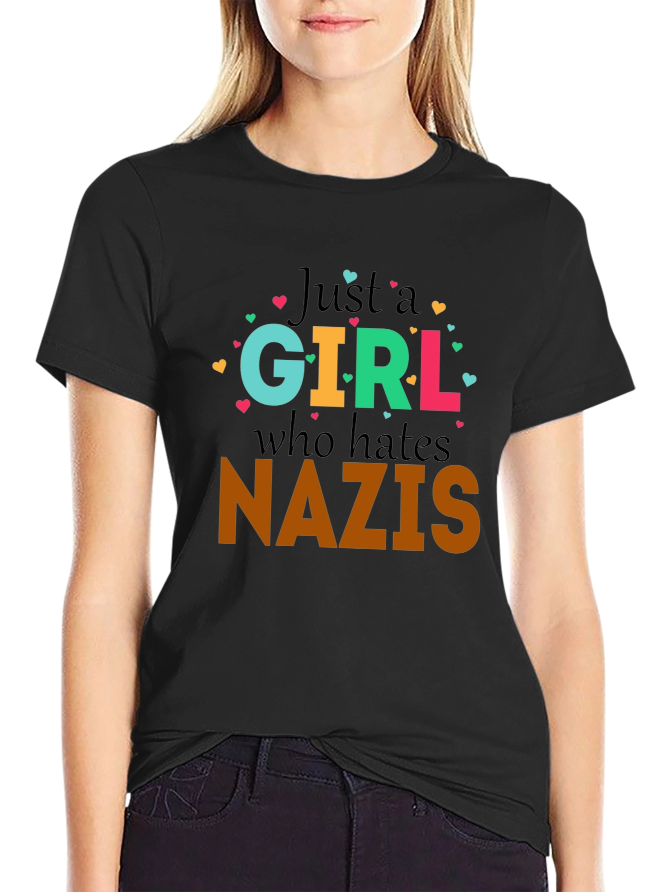 Black Just A Girl Who Hates Nazis Graphic Tee view 2
