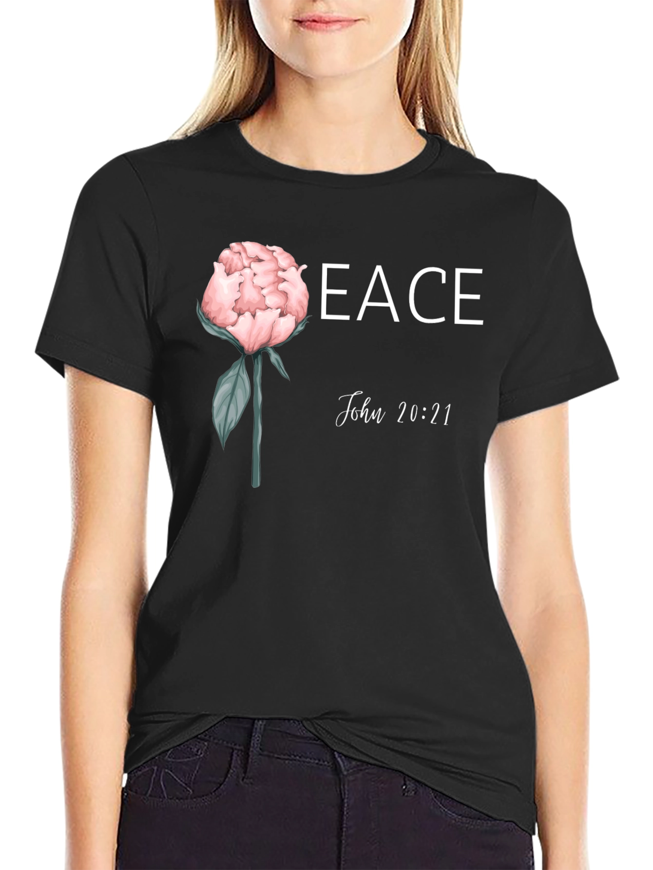 Black Peace John 20:21 Floral T-Shirt view 2