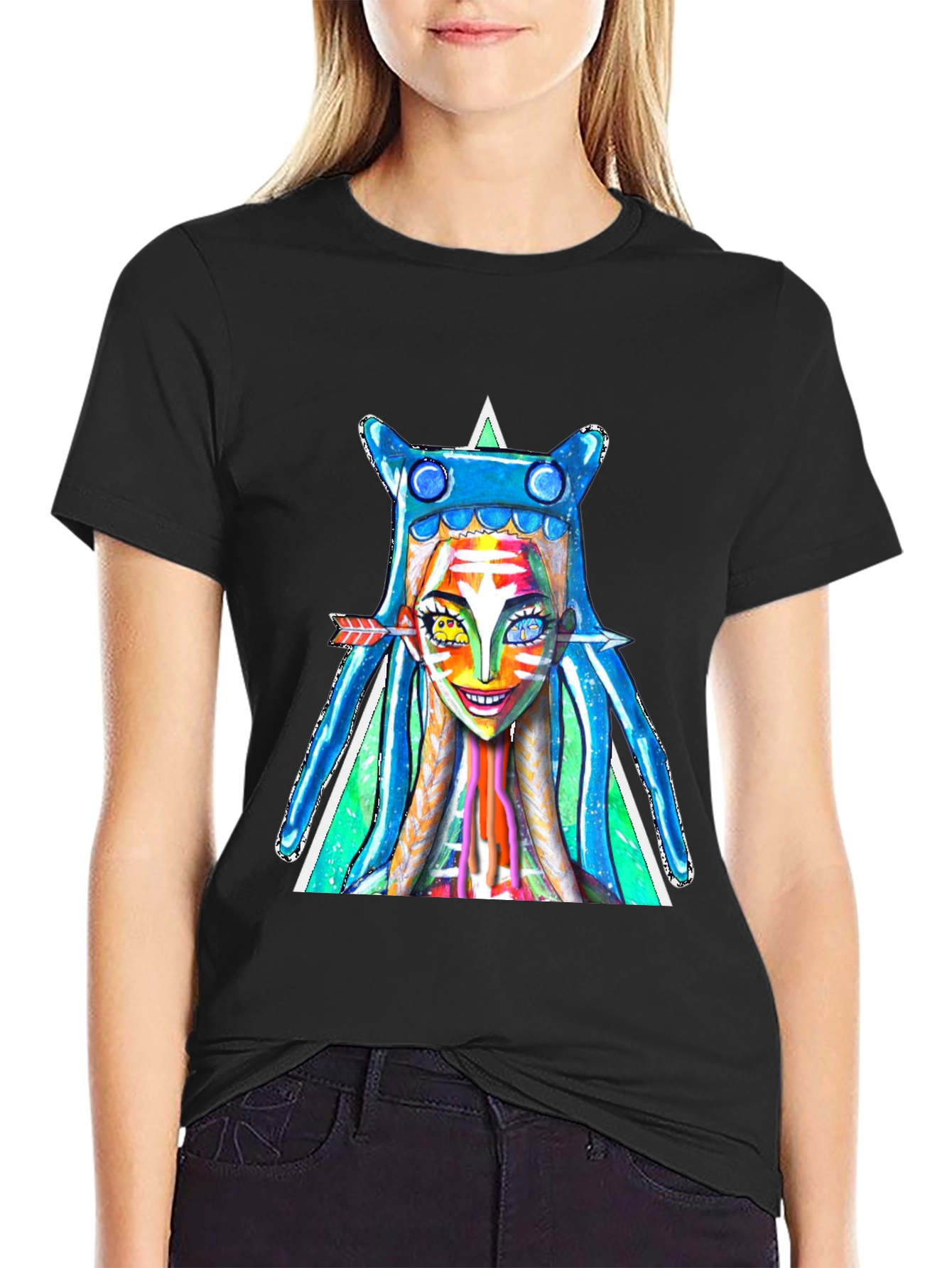 Black Funky Art T-Shirt - Colorful Character Graphic Tee view 2