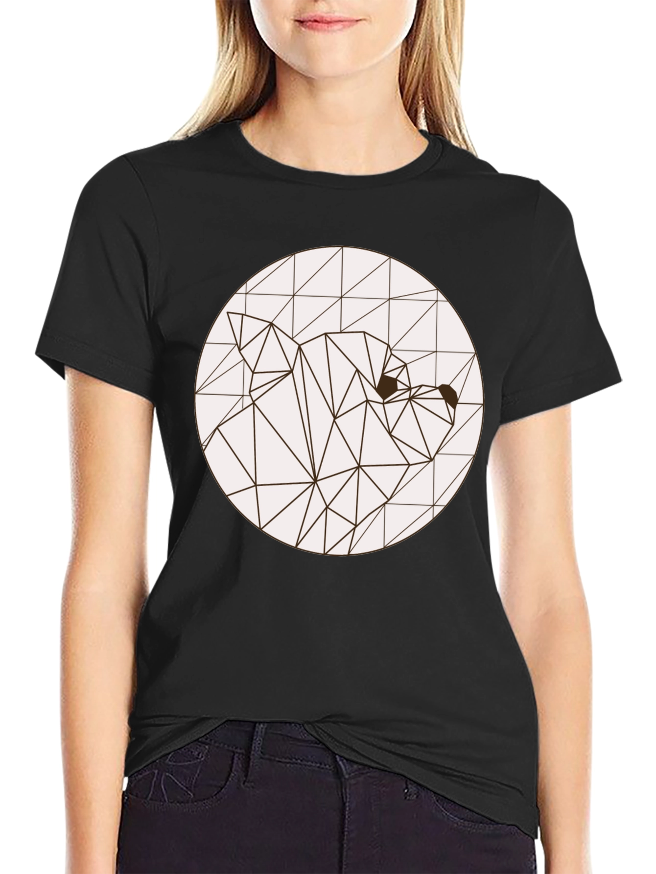 Black Geometric Bear Graphic Tee - Modern Black T-Shirt view 2