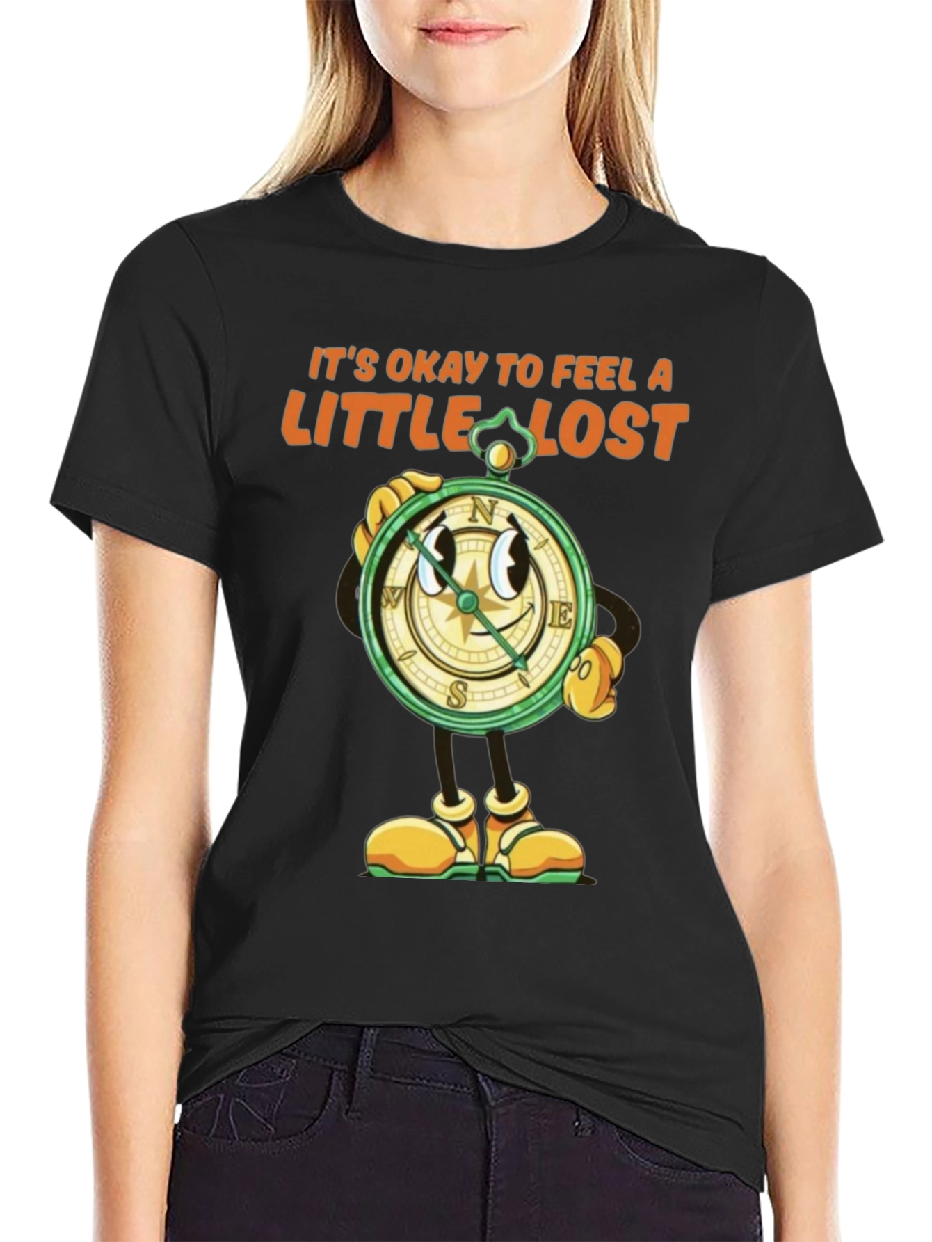 Black It's Okay To Feel A Little Lost T-Shirt view 2