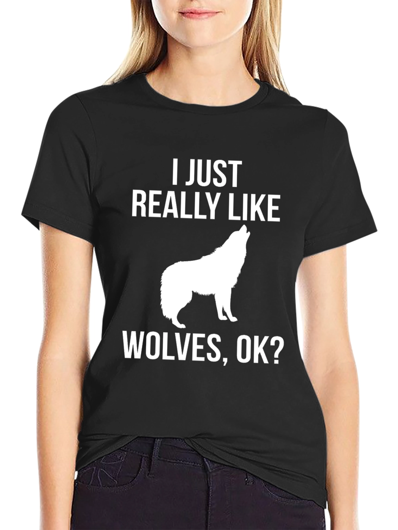 Black I Just Really Like Wolves T-Shirt view 2