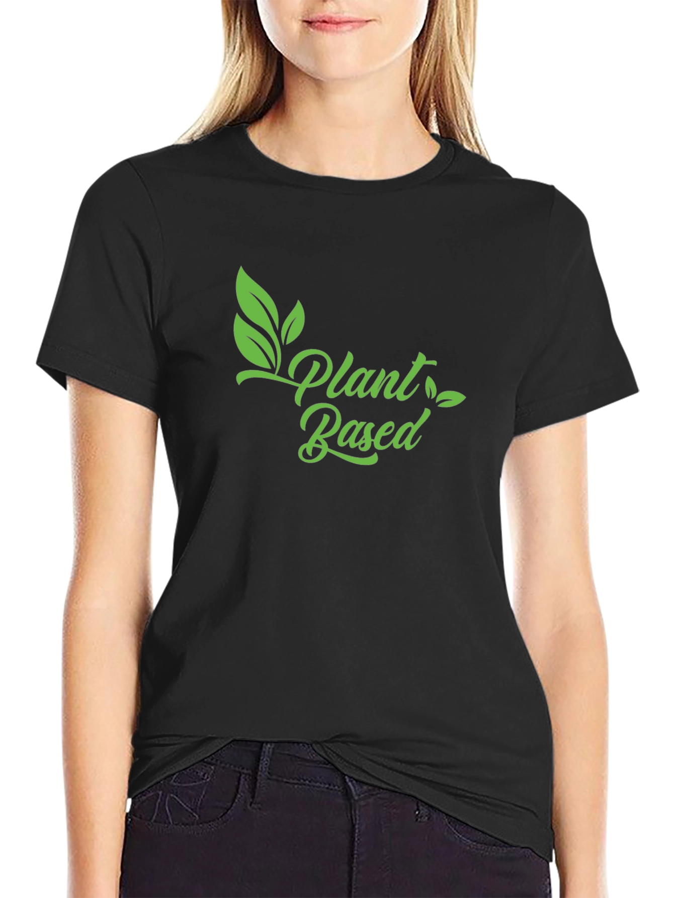 Black Plant Based Vegan T-Shirt - Green Print view 2