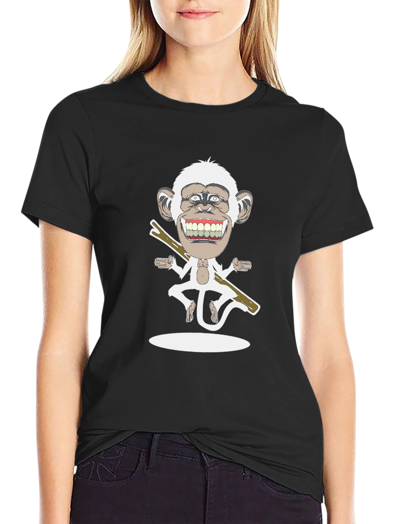 Black Cartoon Monkey Graphic Tee - Black view 2