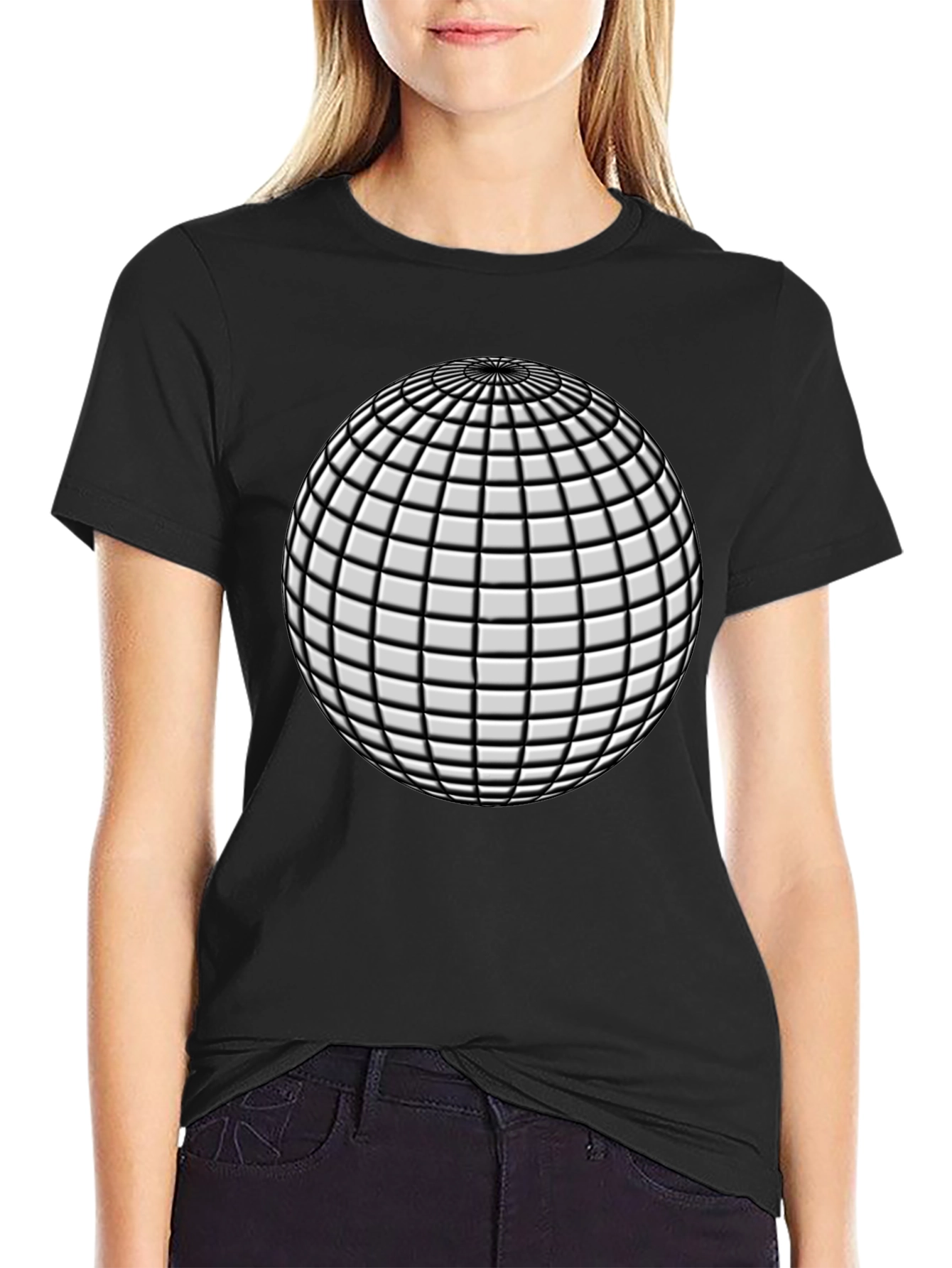 Black Geometric Sphere Graphic T-Shirt - Modern Design view 2