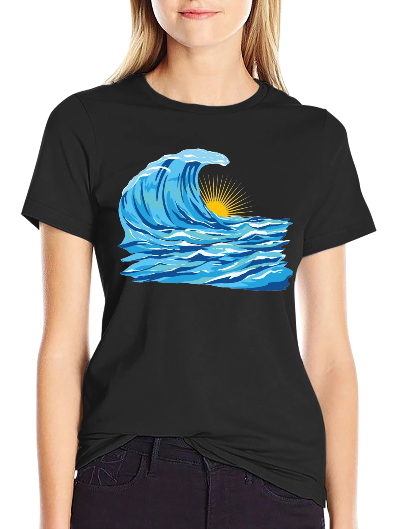 Black Wave Graphic Black T-Shirt view 2