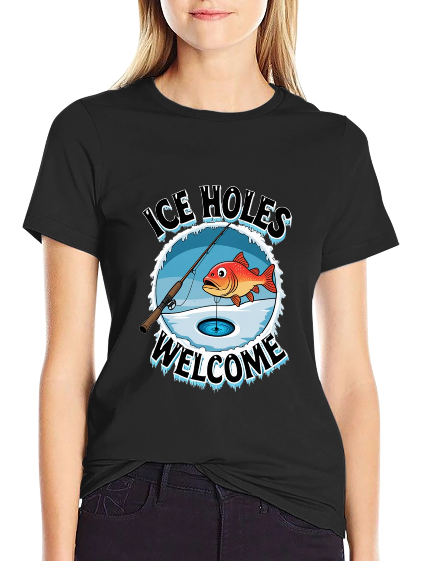 Black Ice Holes Welcome Fishing T-Shirt view 2