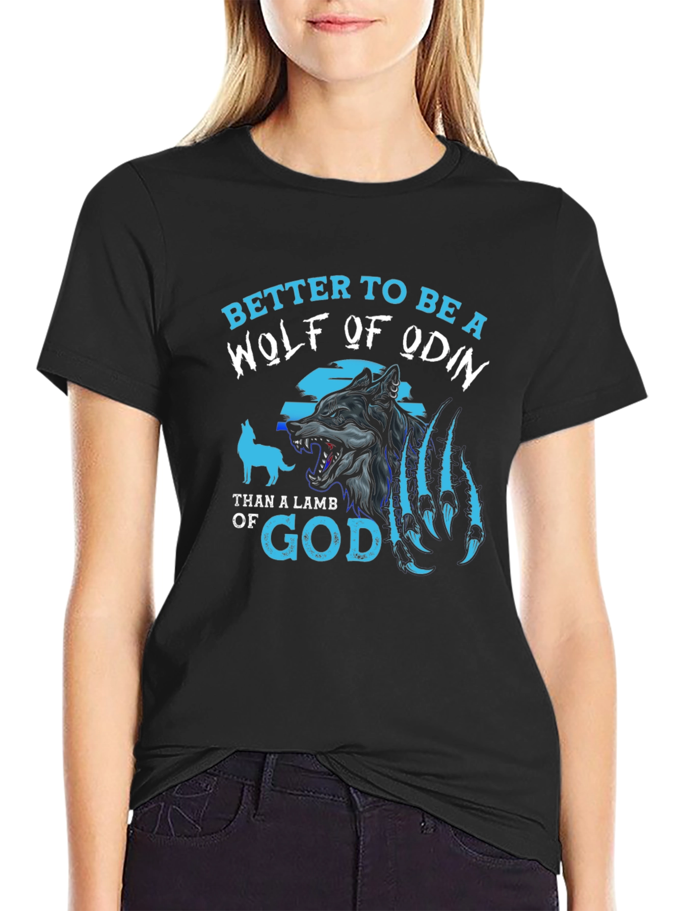 Black Wolf of Odin Graphic Tee - Black Viking Style Shirt view 2