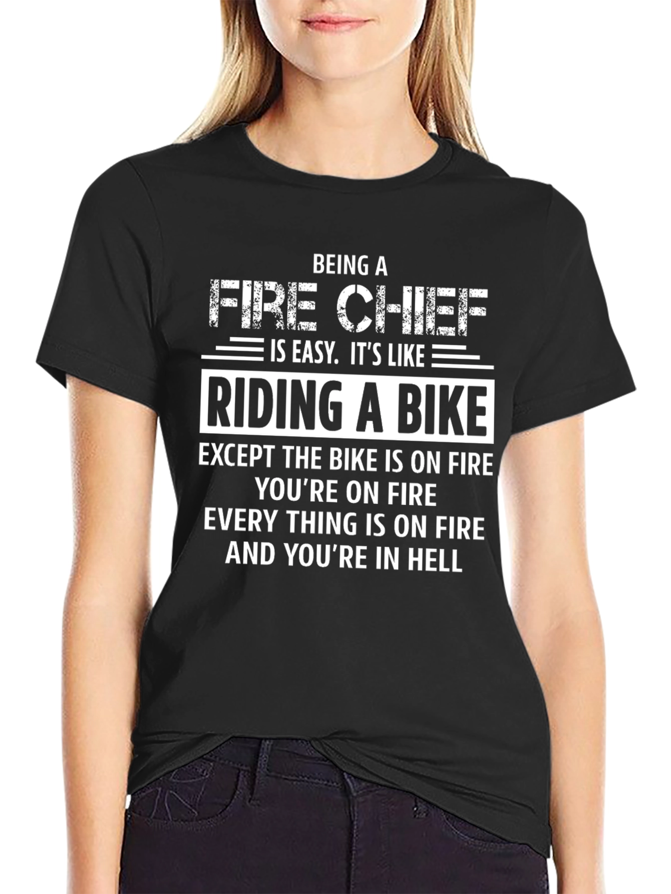 Black Fire Chief Riding a Bike T-Shirt view 2