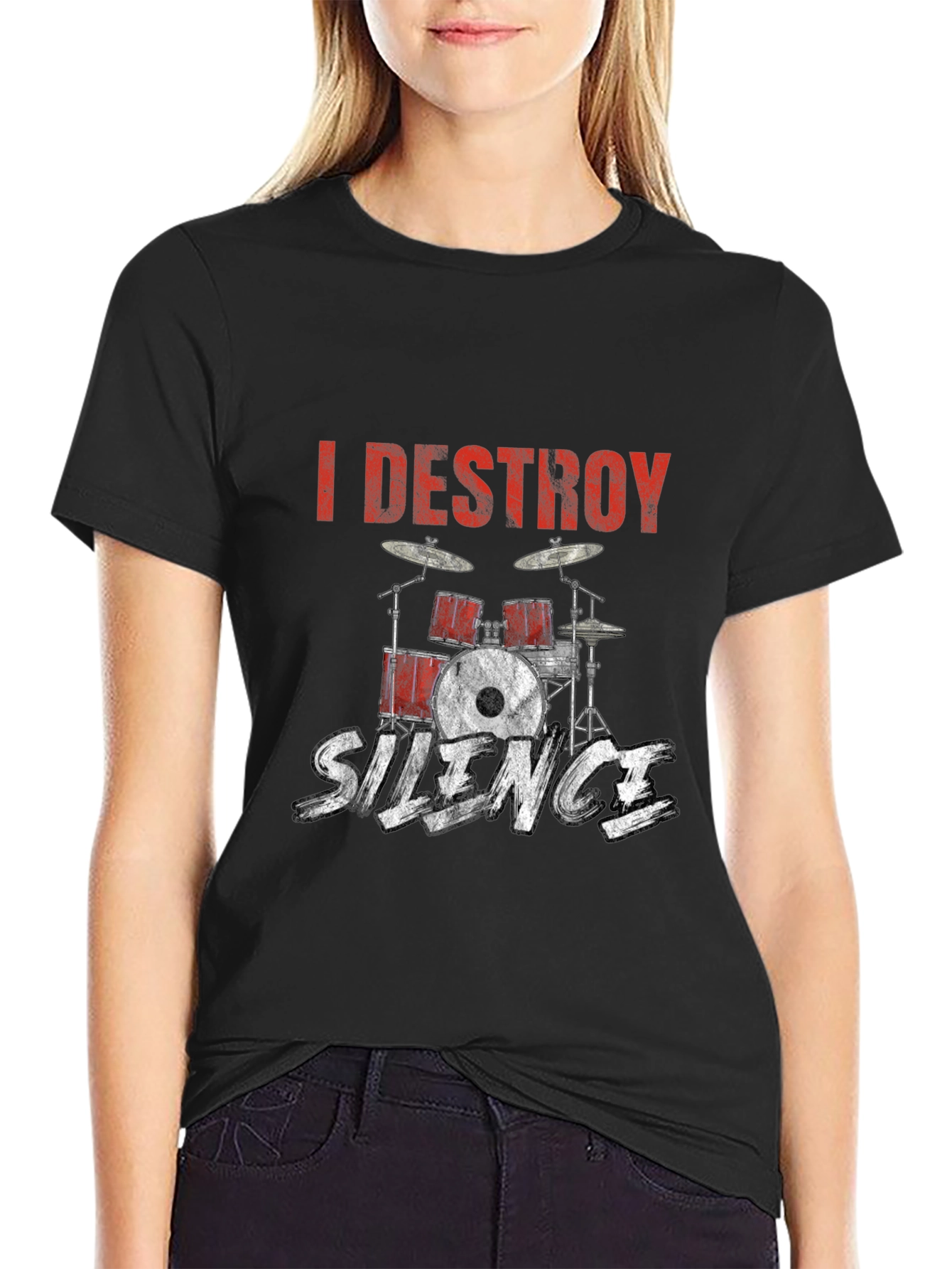 Black I Destroy Silence Drummer T-Shirt view 2