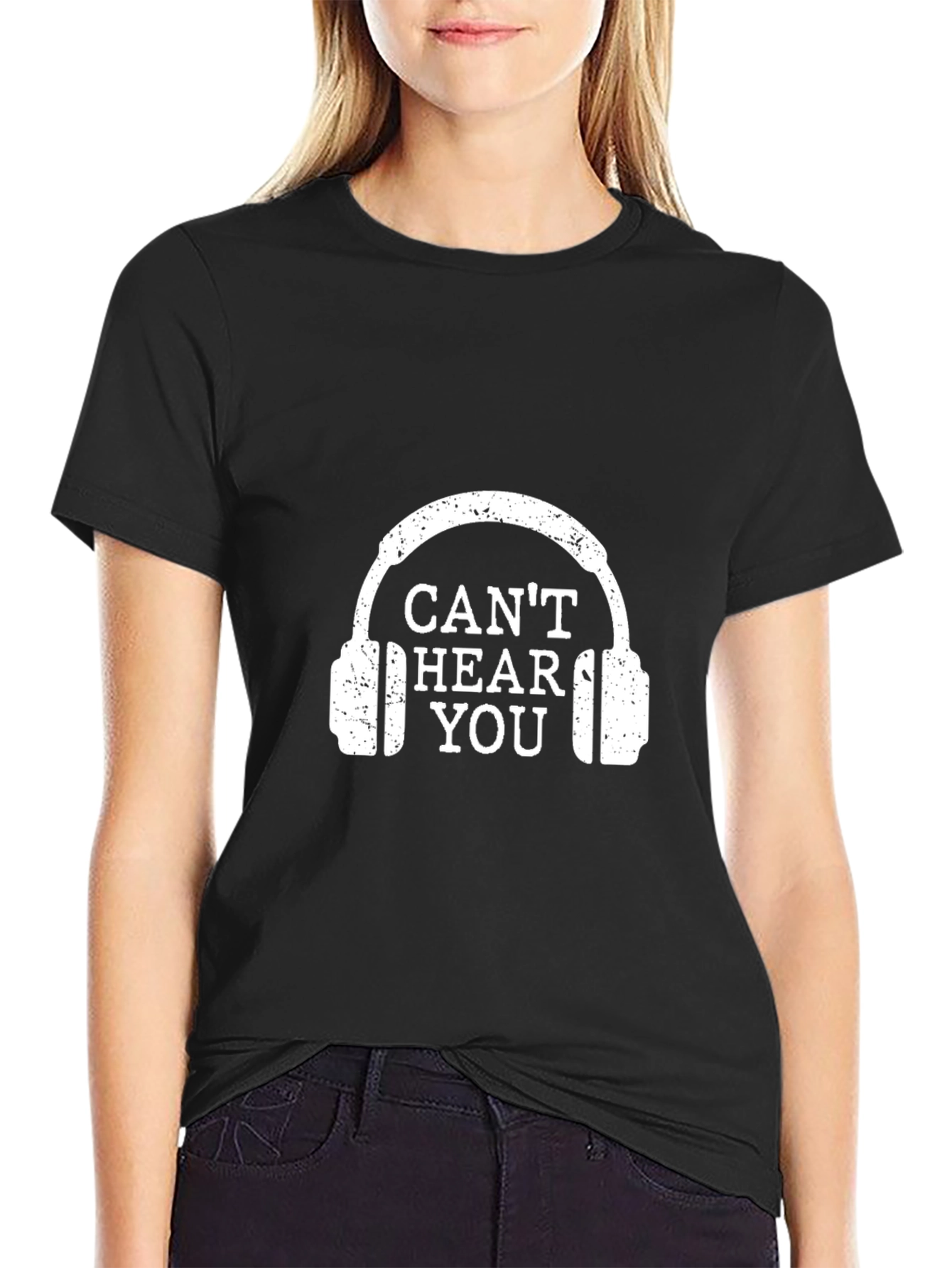 Black Can't Hear You Graphic Tee - Black Cotton T-Shirt view 2