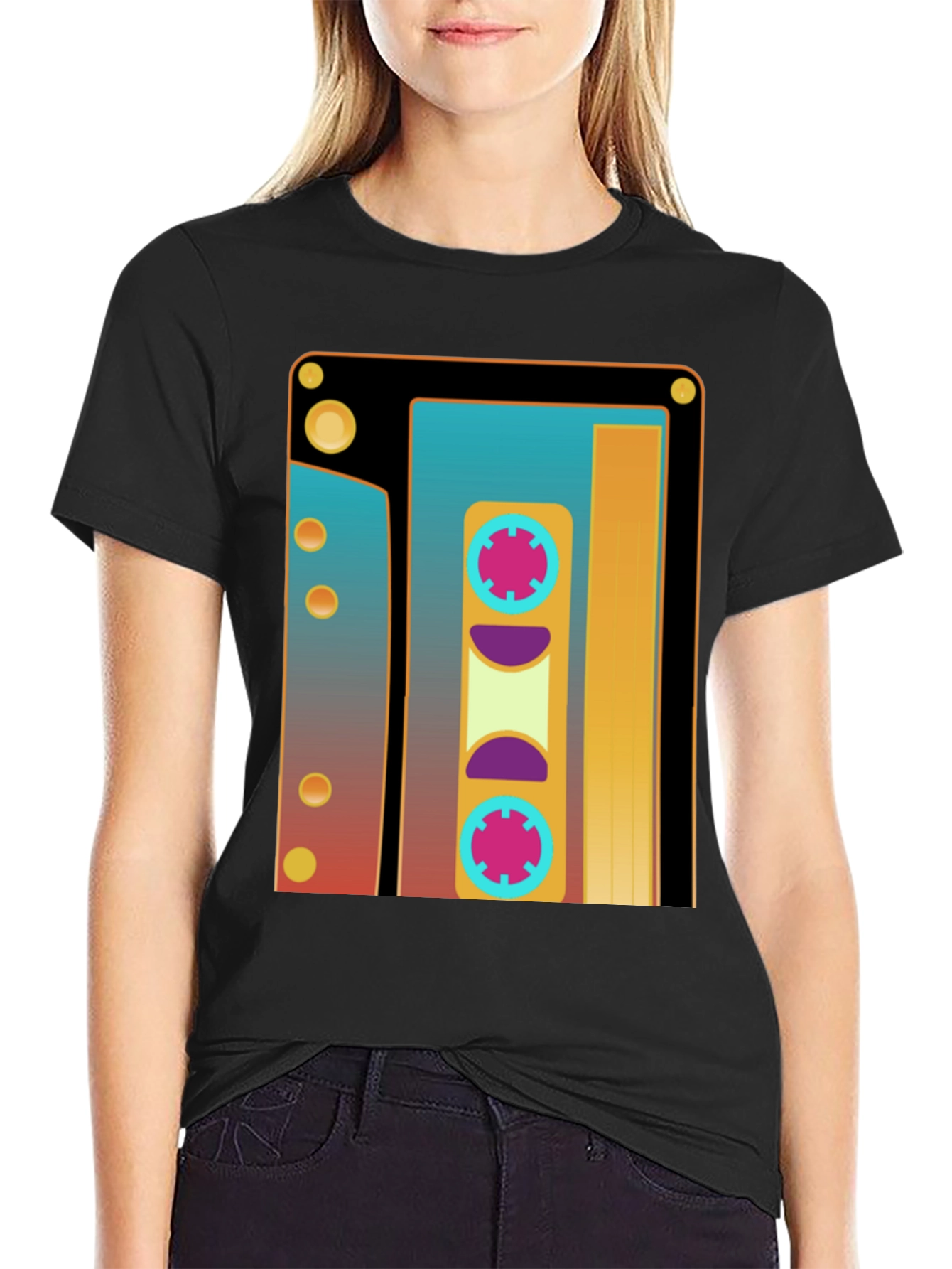 Black Retro Cassette Tape Graphic T-Shirt - Vintage Style view 2