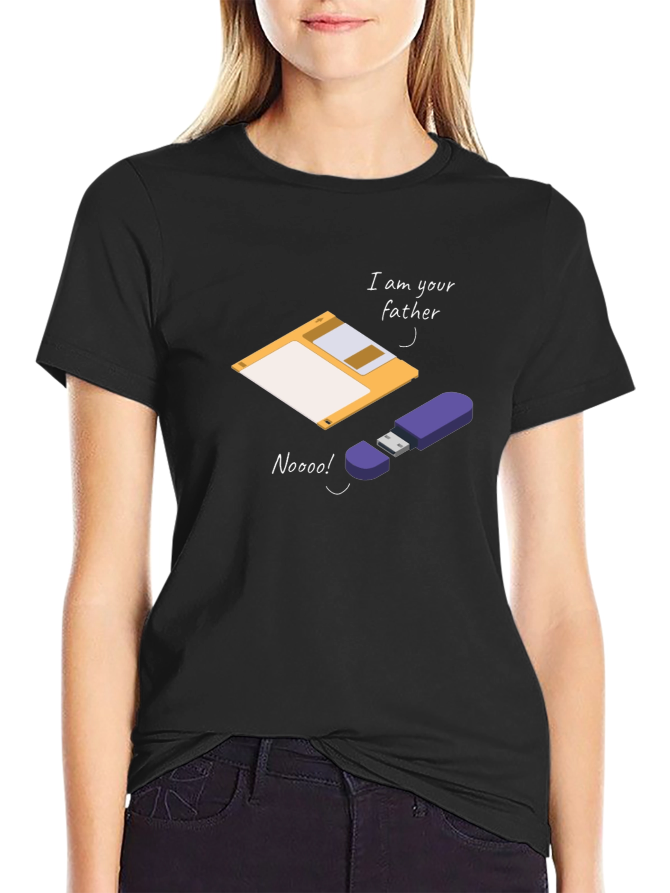 Black Funny Father's Day Geek T-Shirt: Floppy Disk & USB view 2