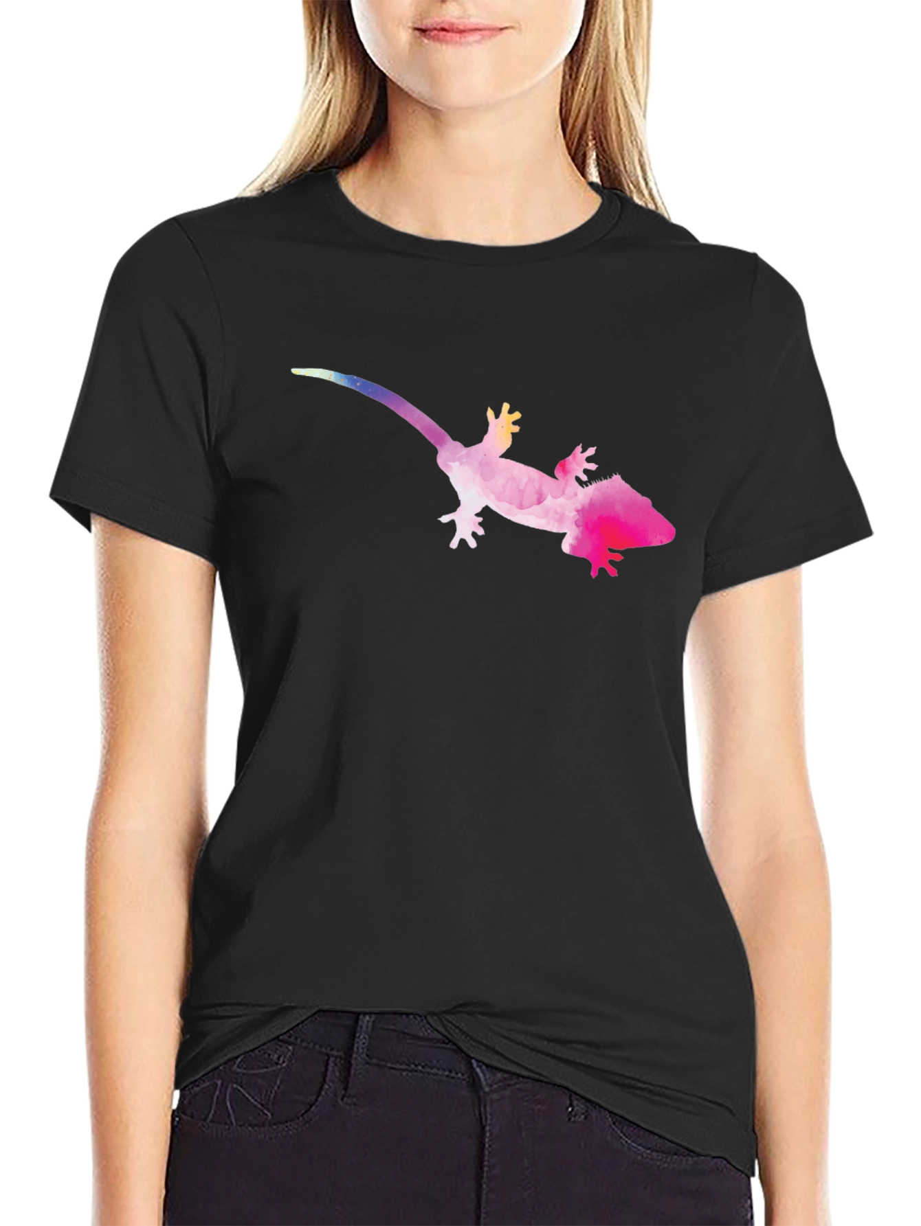 Black Watercolor Gecko Graphic Tee - Black view 2