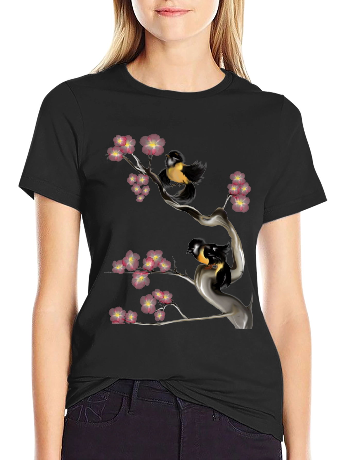 Black Bird & Cherry Blossom Graphic Tee view 2