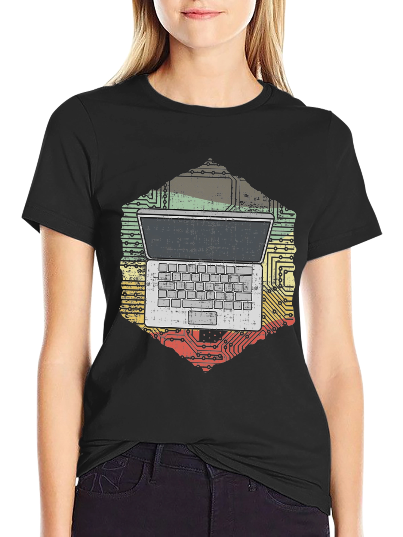 Black Laptop Circuit Board Graphic Tee view 2