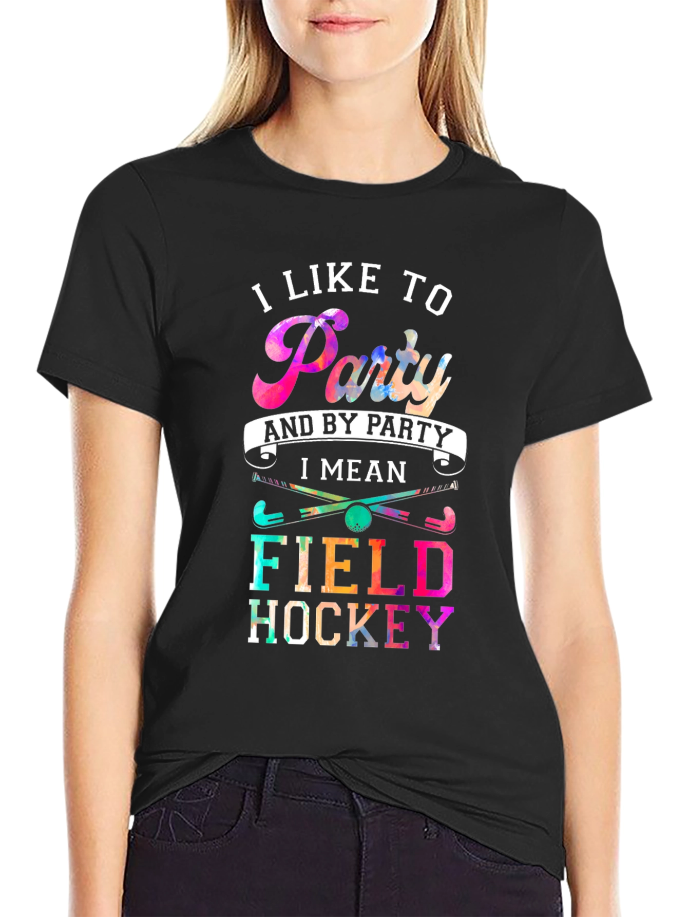 Black I Like To Party Field Hockey T-Shirt view 2
