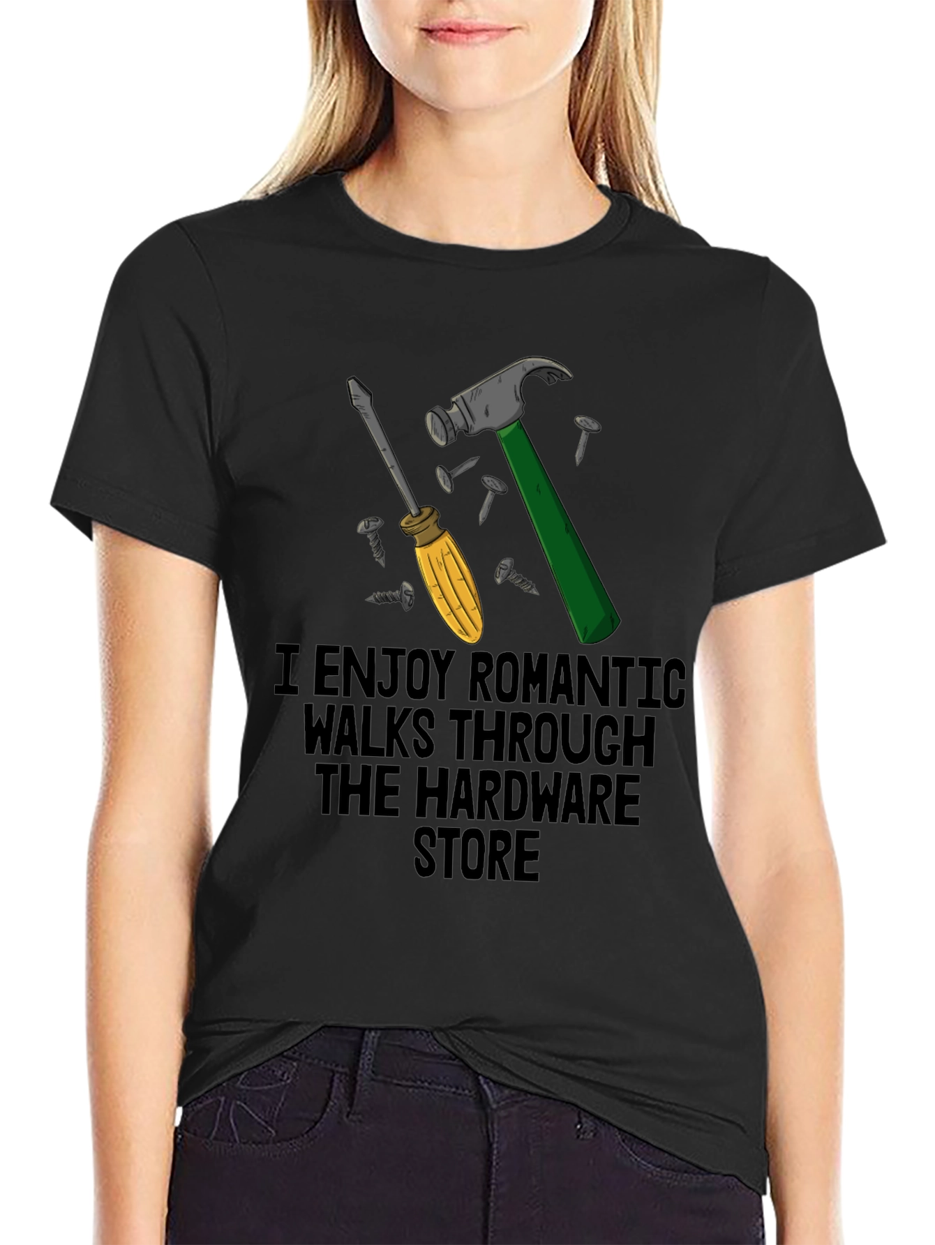 Black Hardware Store Romantic Walk T-Shirt - Men's Funny Tee view 2