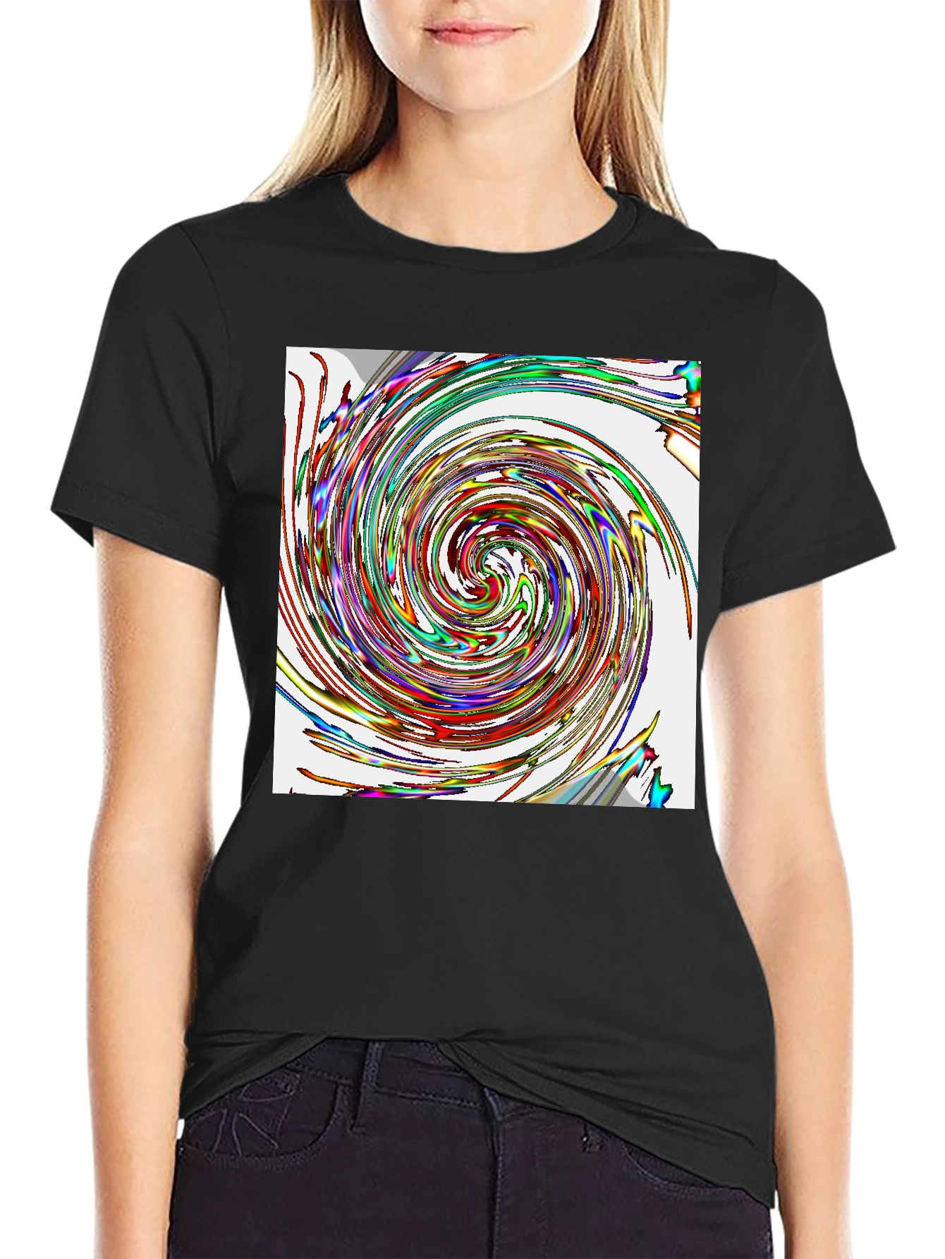 Black Vortex Swirl Graphic Tee - Stylish Black Cotton Comfort view 2