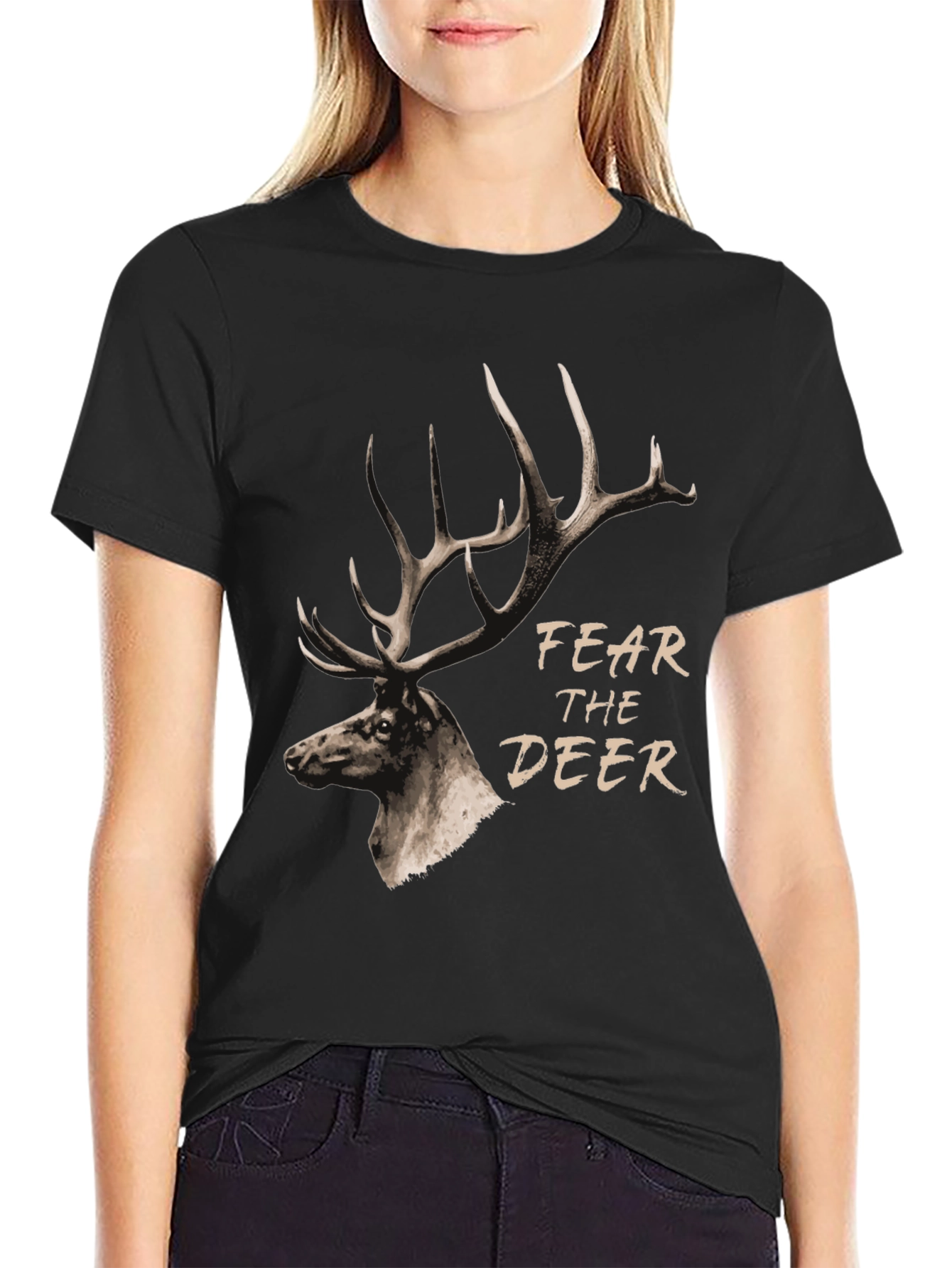 Black Fear the Deer Graphic T-Shirt - Black view 2